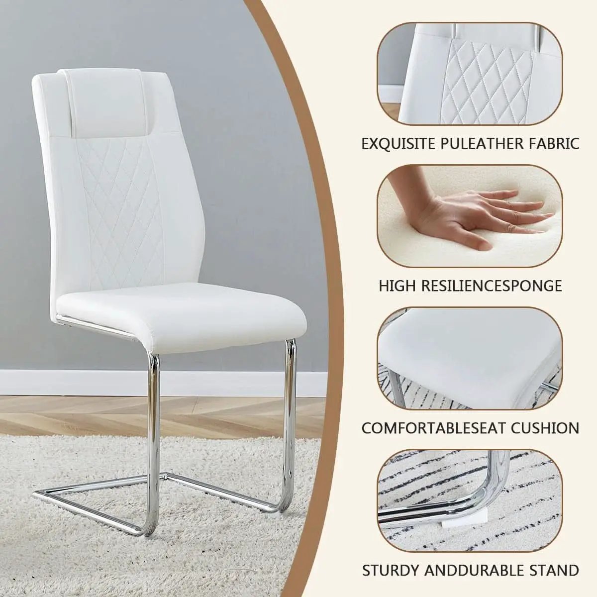 White Faux Leather Dining Chairs Four Pack Chrome Finish from PriceLows™