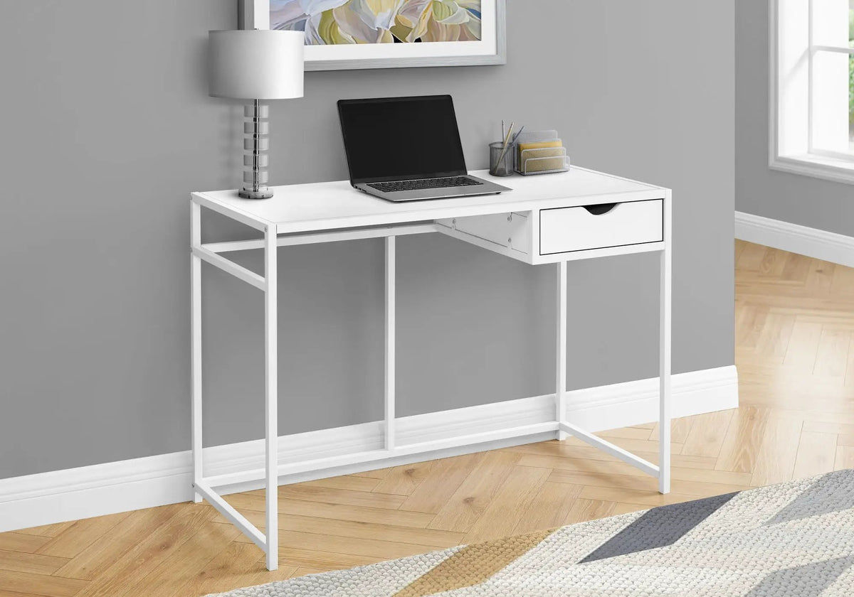 Compact Computer Desk | Small Storage Drawer | Slender Metal Frame | 42.25 Inch Length