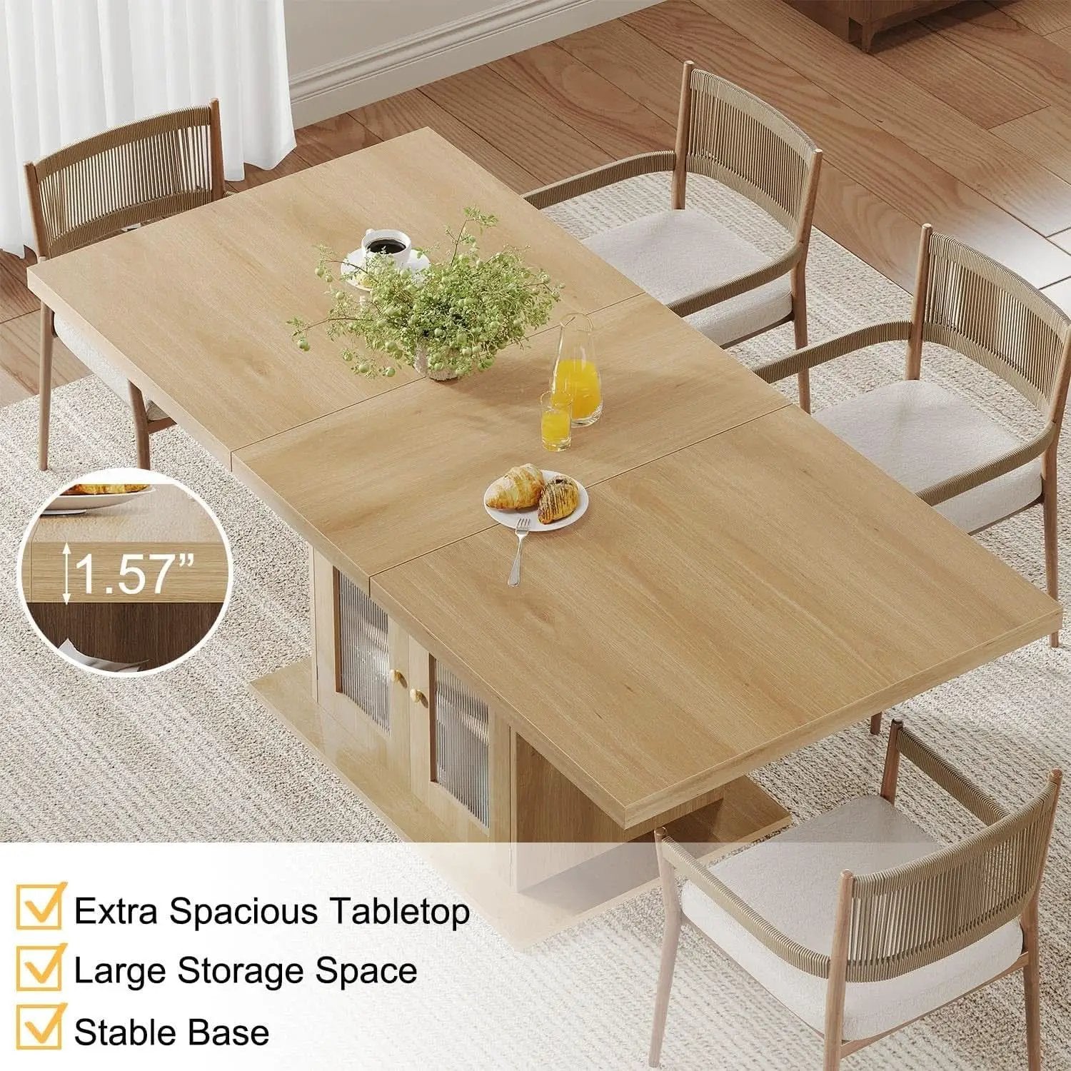63 Inch Light Oak Farmhouse Dining Table For Four To Six from PriceLows™