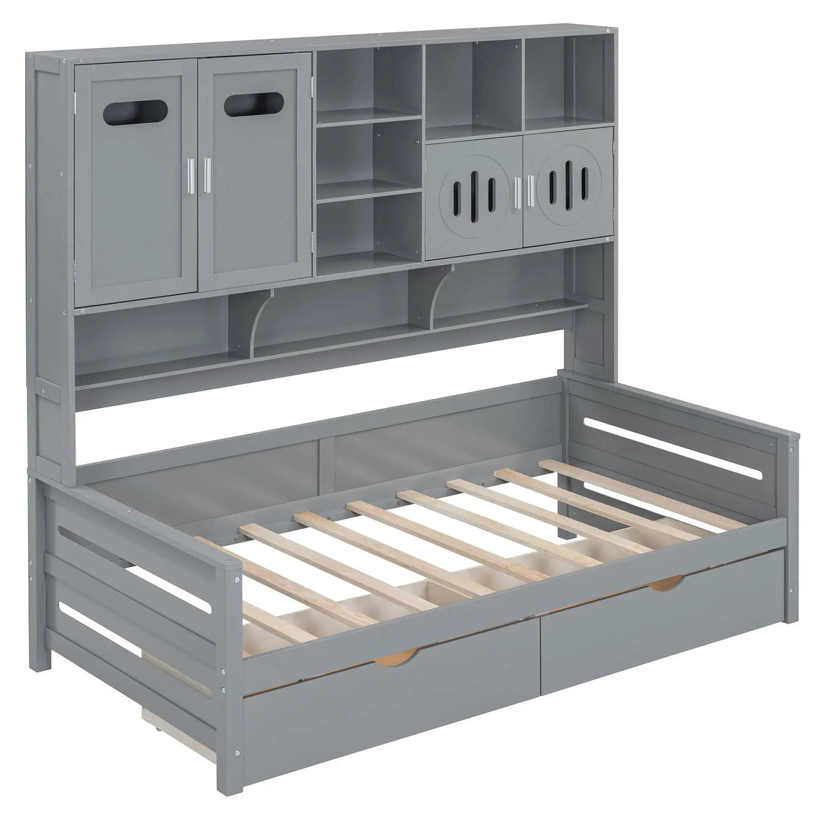 Daybed With All-In-One Cabinet And Shelf | 2 Pieces | Wood | Bedroom