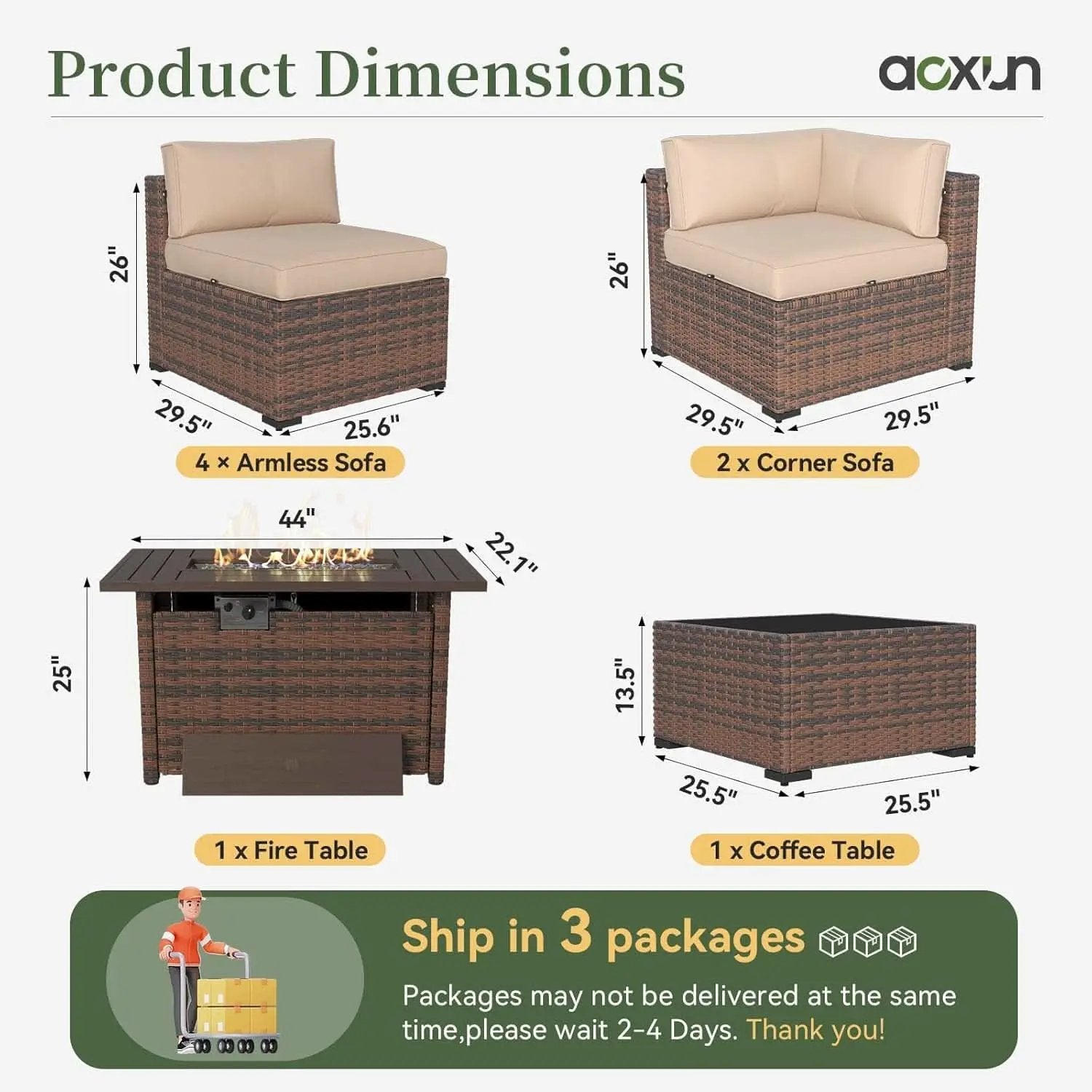 Eight Piece Outdoor Patio Furniture Set with Fire Pit from PriceLows™