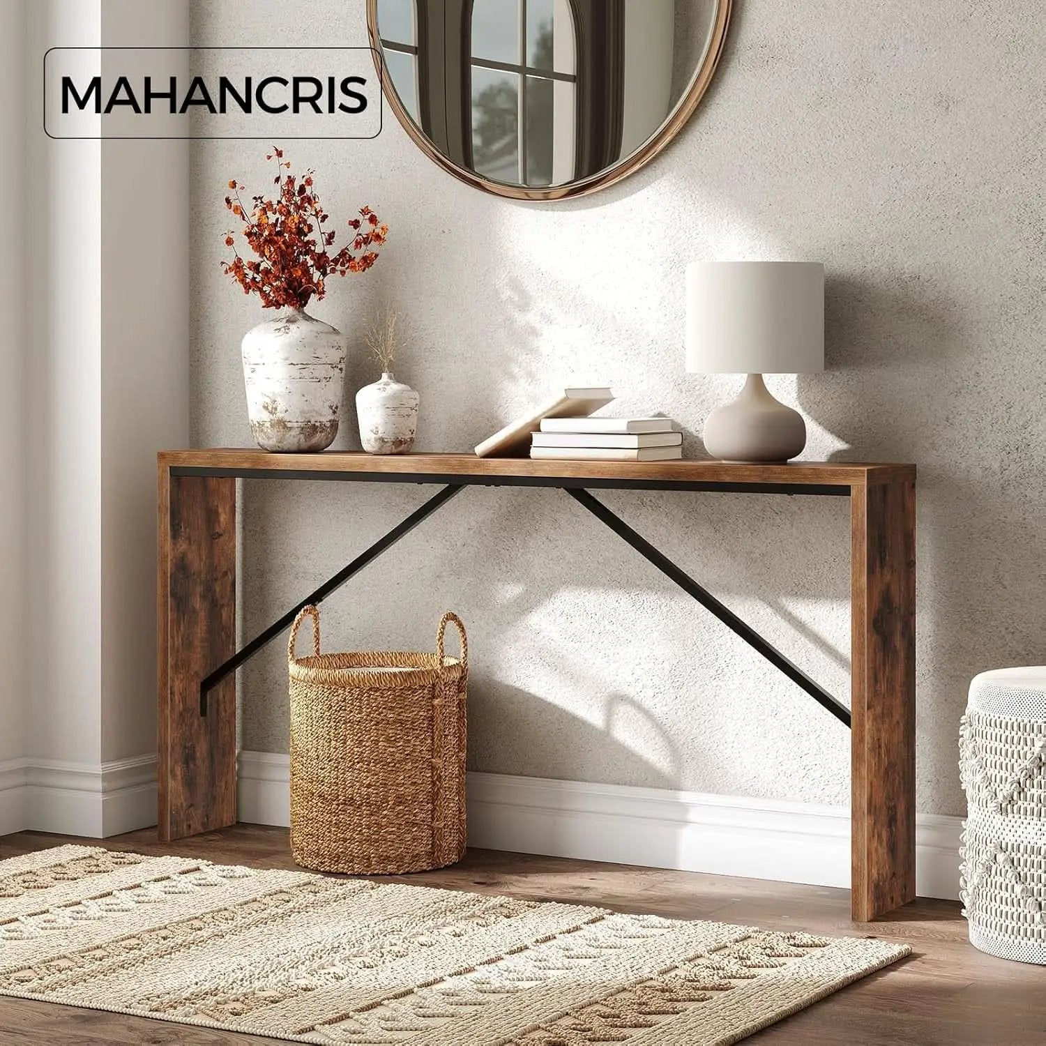 62 Inch Long Rustic Brown Console Table For Entryway from PriceLows™