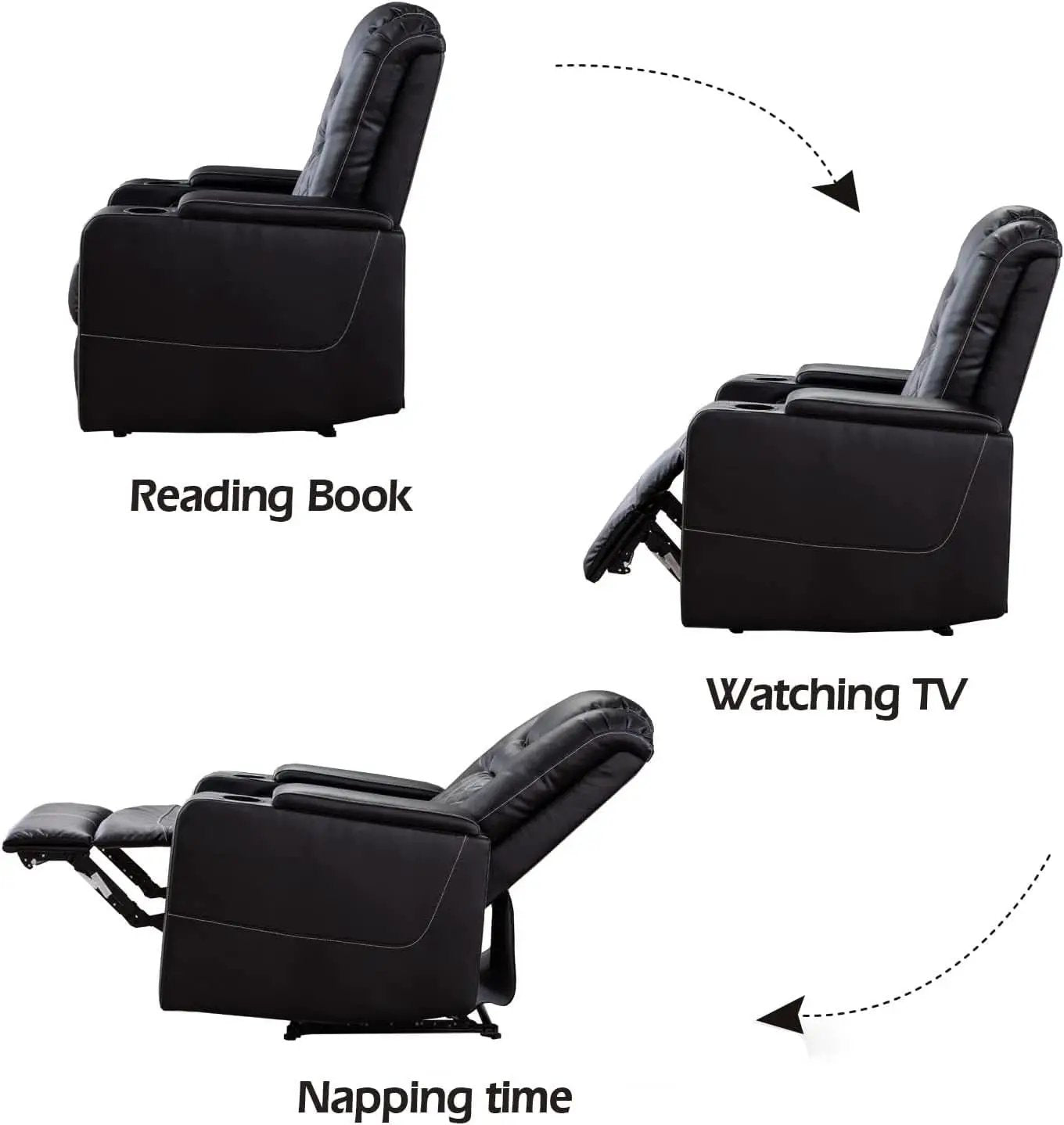 Black Leather Power Recliner With Usb And Cup Holders from PriceLows™