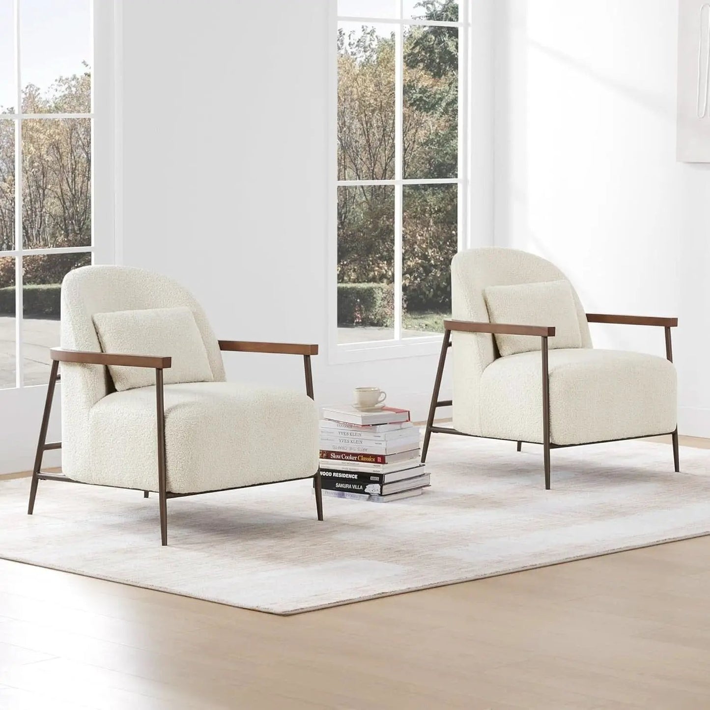 Ivory Faux Sherpa Armchair With Metallic Framework from PriceLows™