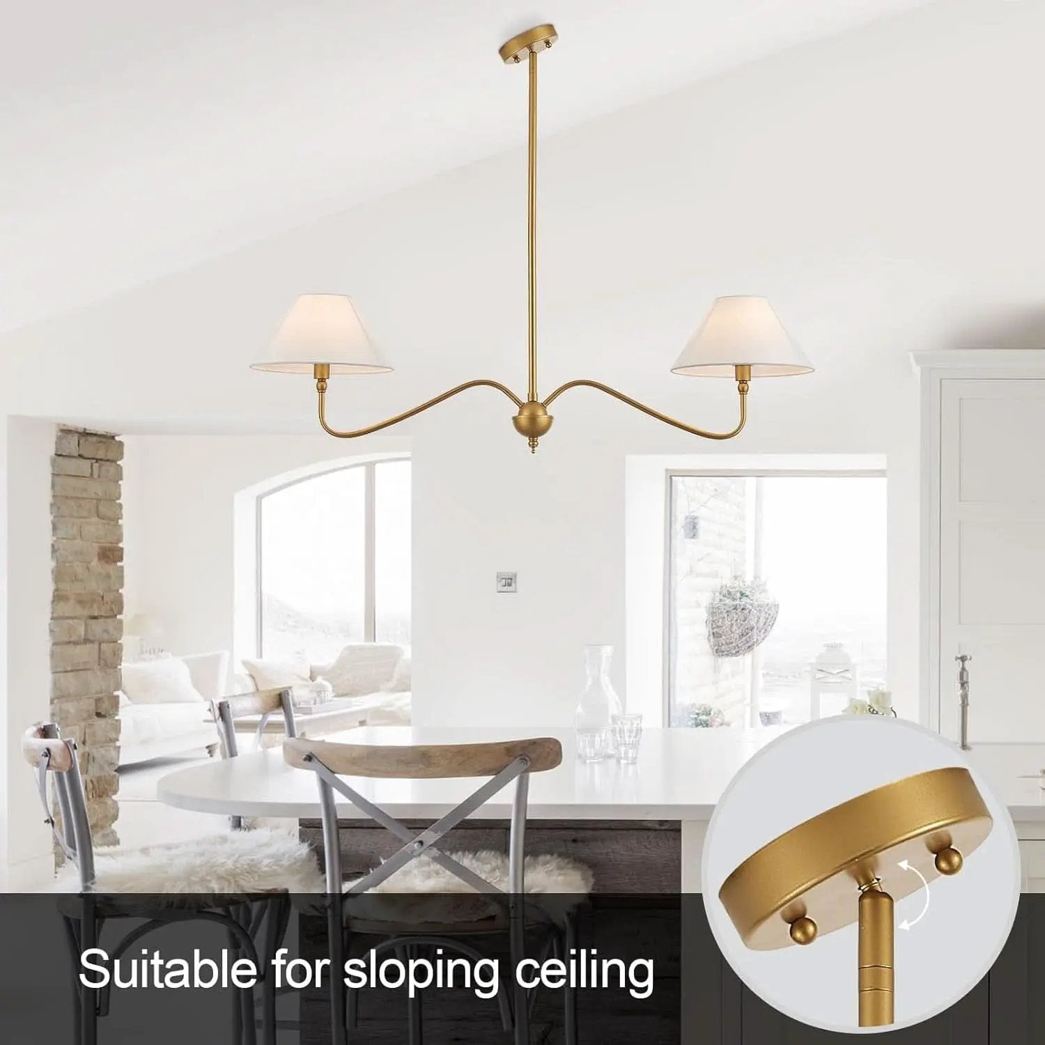 Goldtone Linear 2 Light Chandelier For Kitchen Island from PriceLows™