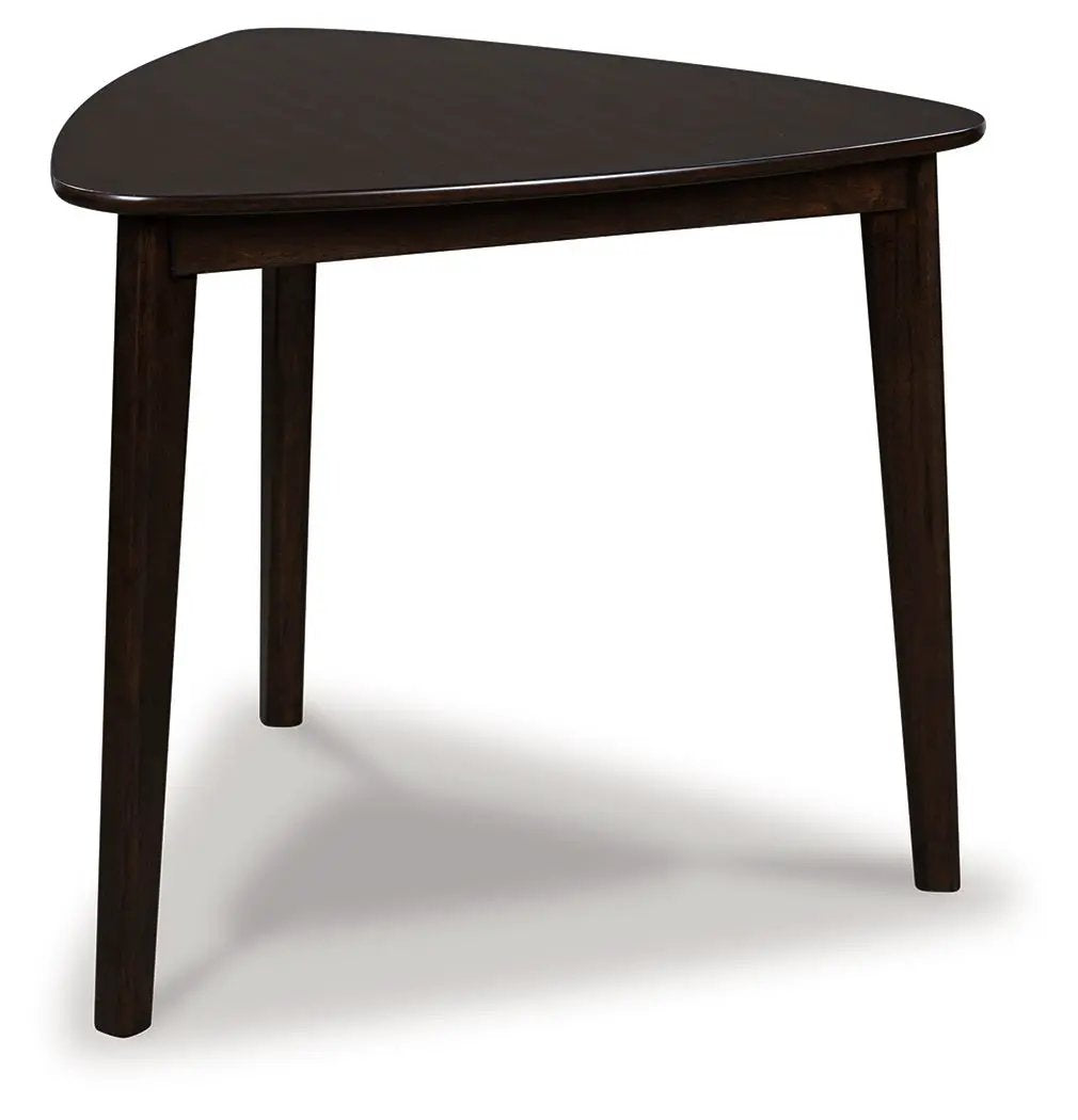 Shorbyn Triangle Dining Table | Merlot Finish | Hardwood Solids | Compact 35 Inch Size
