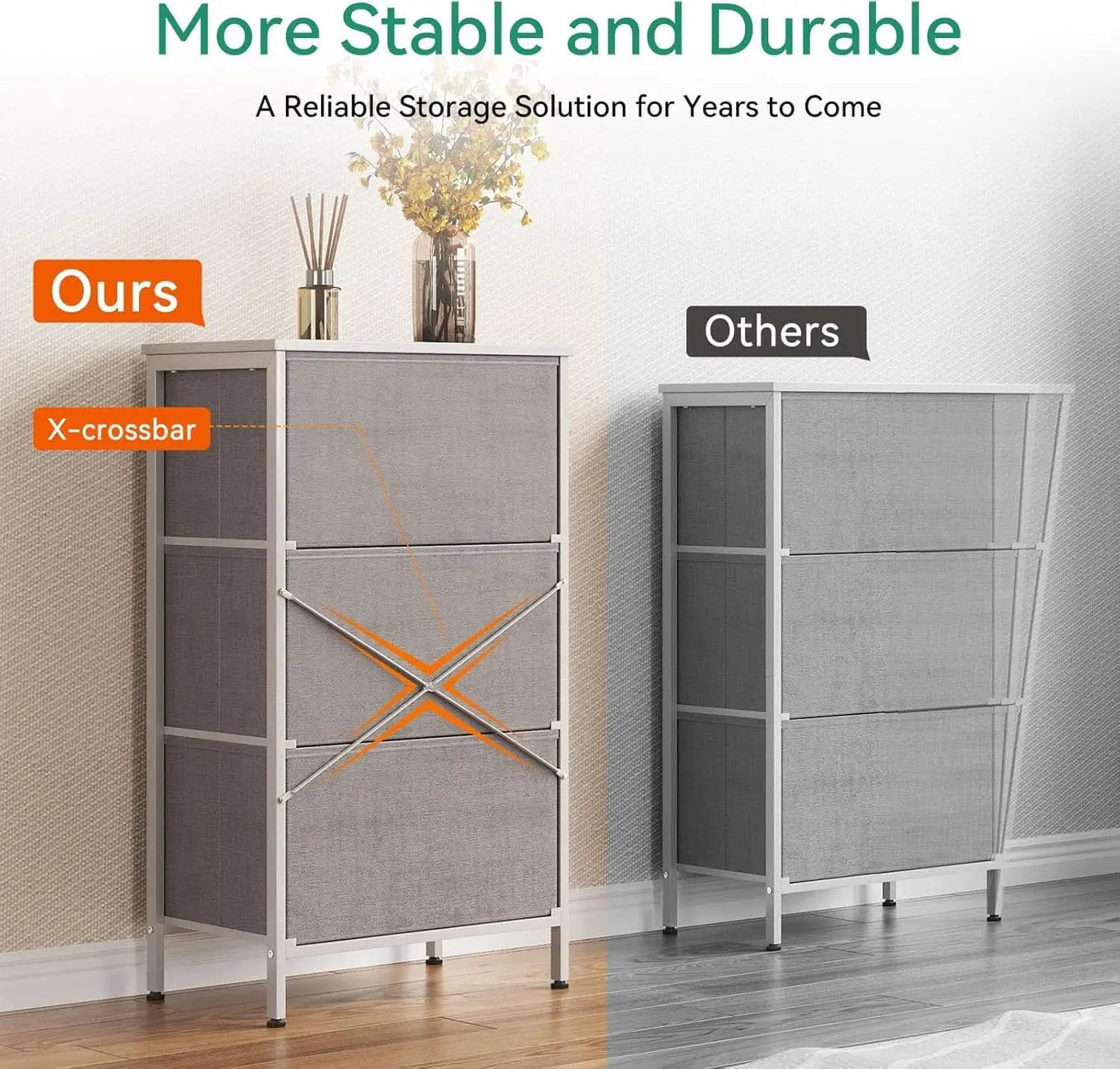 Light Grey Dresser With 3 Drawers For Bedroom Nightstand from PriceLows™