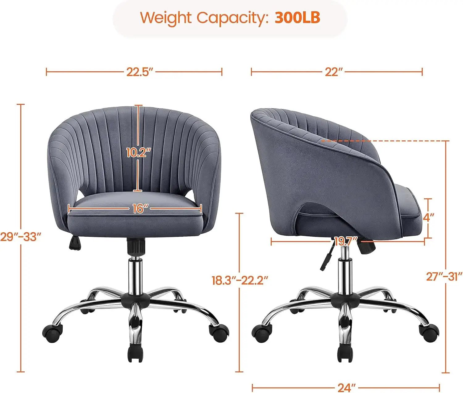 Dark Gray Velvet Swivel Office Chair Tufted Barrel Back from PriceLows™