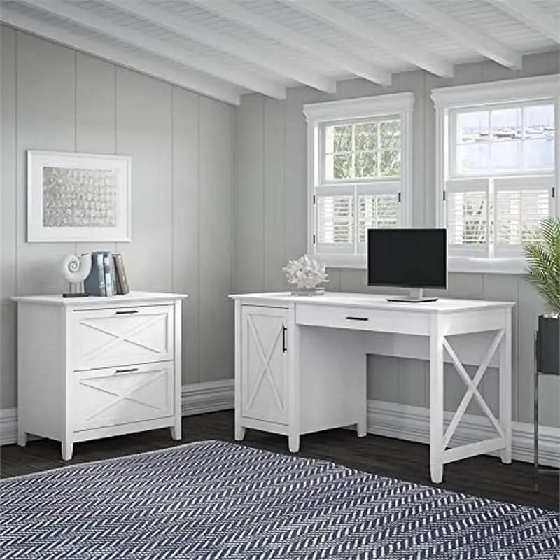 Key West 54W Computer Desk With Keyboard Tray And 2 Drawer File Cabinet from PriceLows™