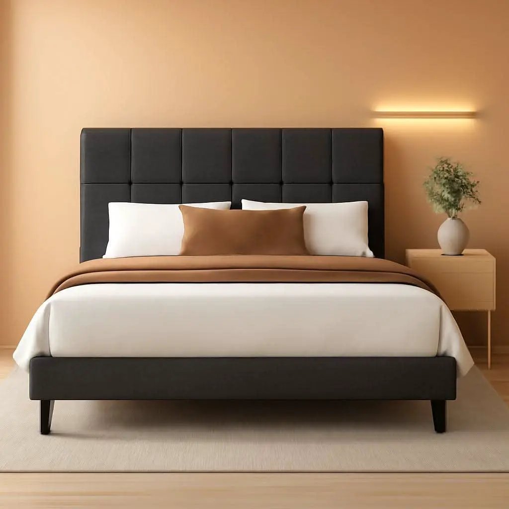 Full Size Upholstered Bed Frame With Adjustable Headboard from PriceLows™