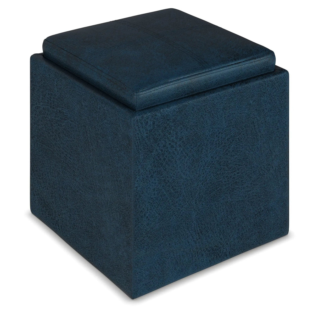 Rockwood Upholstered Cube Ottoman | Flip Over Serving Tray | Large Interior Storage | 16.9 Inch Cube