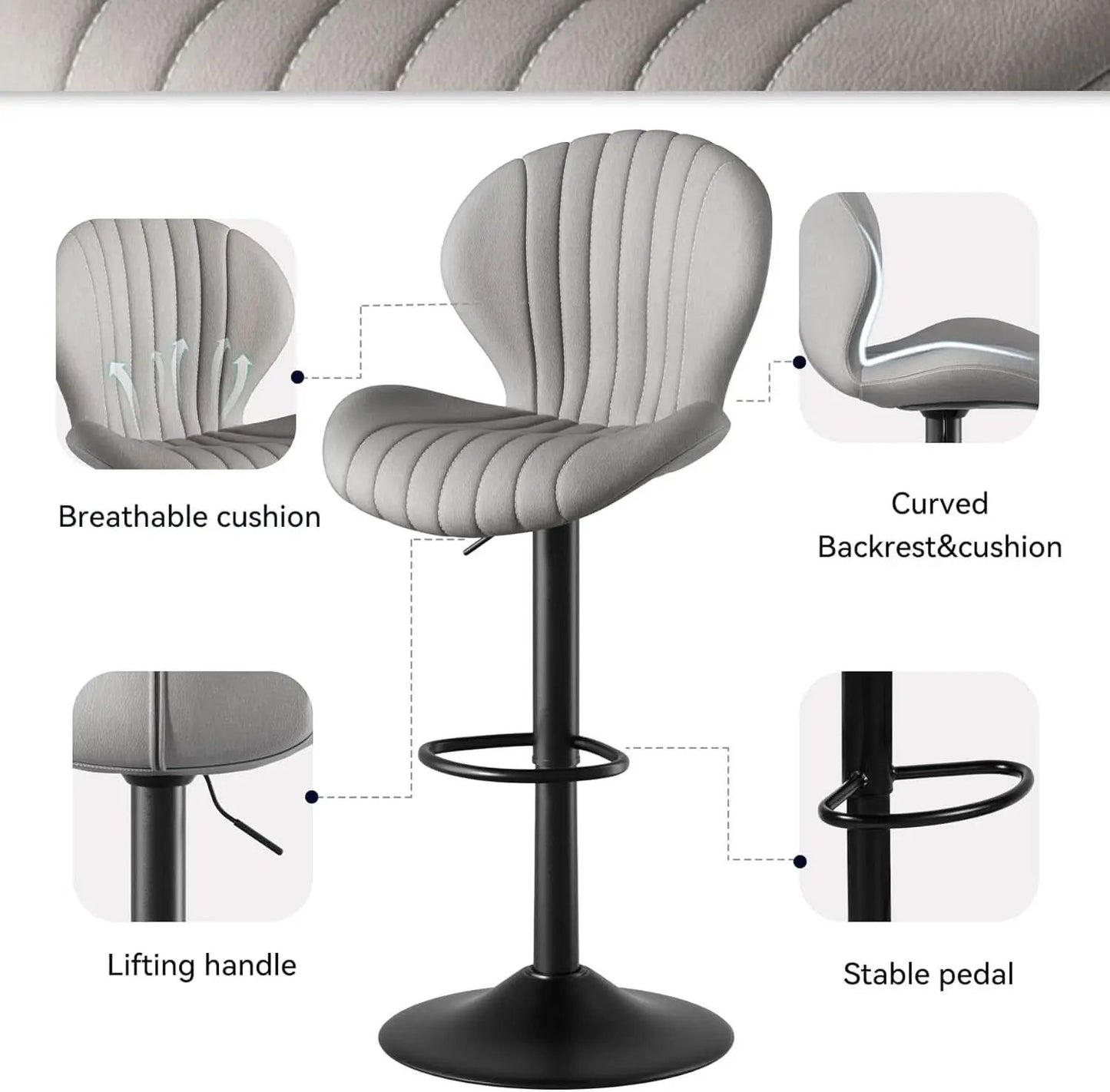 Light Grey Swivel Bar Stools Set Of 3 With High Backrest from PriceLows™