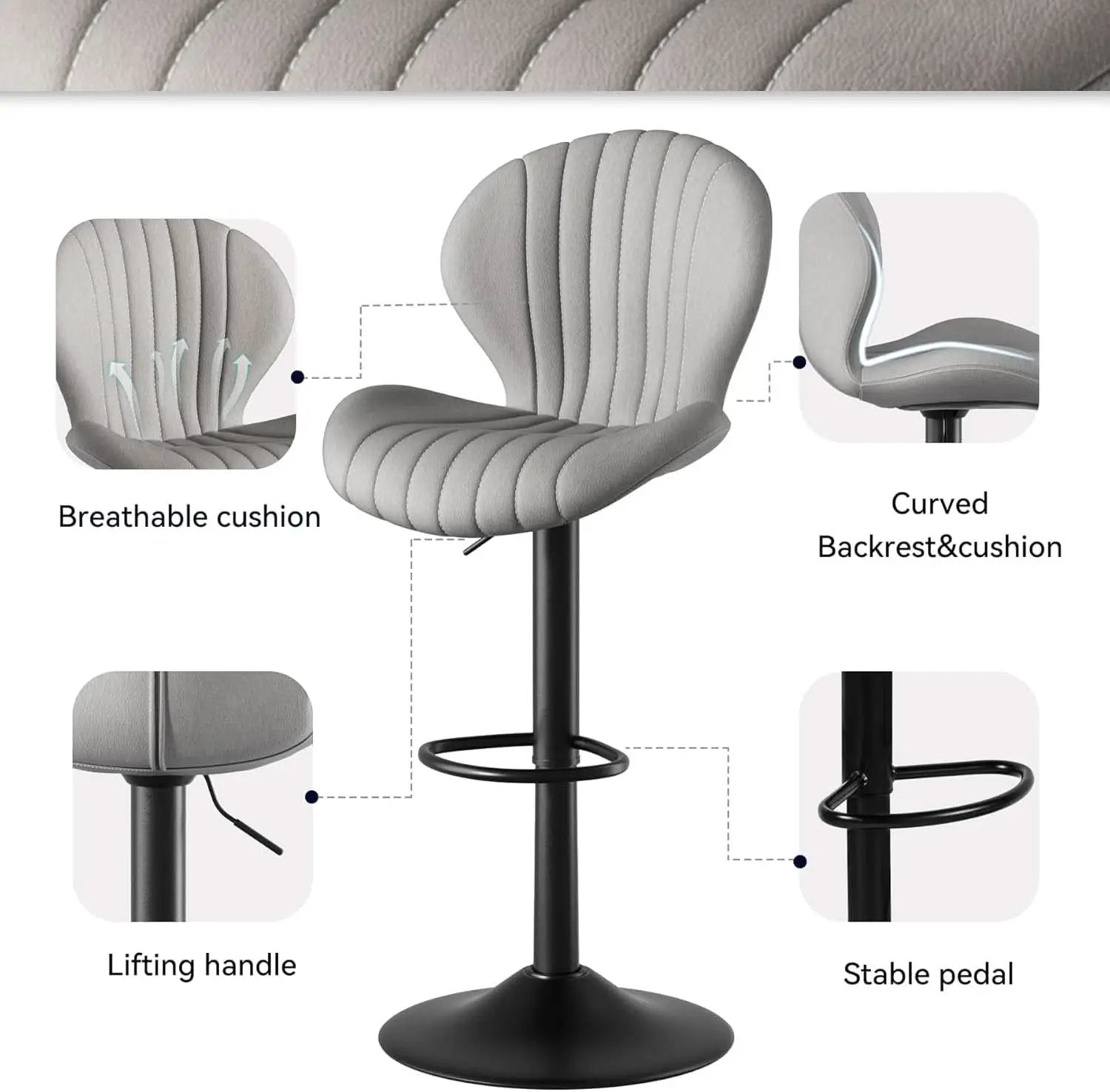 Light Grey Swivel Bar Stools Set Of 3 With High Backrest from PriceLows™