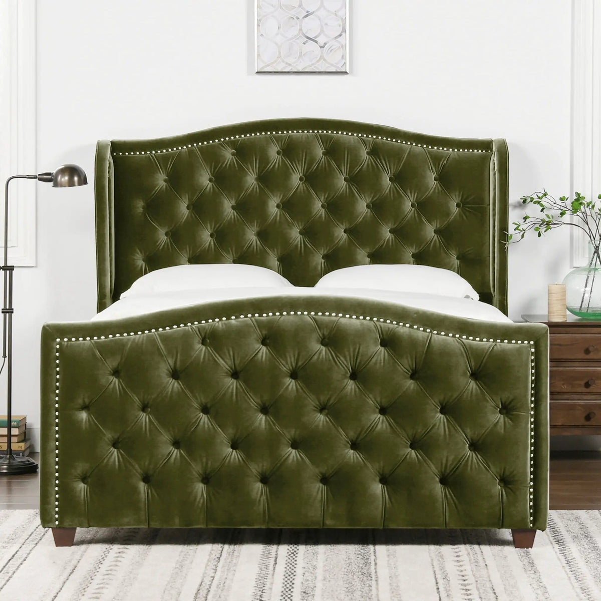Marcella Upholstered Shelter Headboard Bed | 5 Pieces | Fabric & Iron | Bedroom