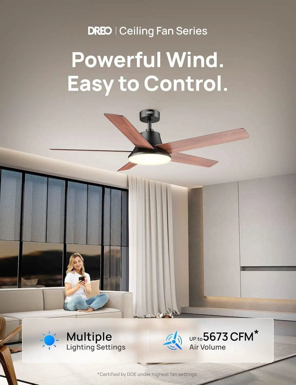 52 Inch Ceiling Fan With Dimmable LED Lights Remote from PriceLows™