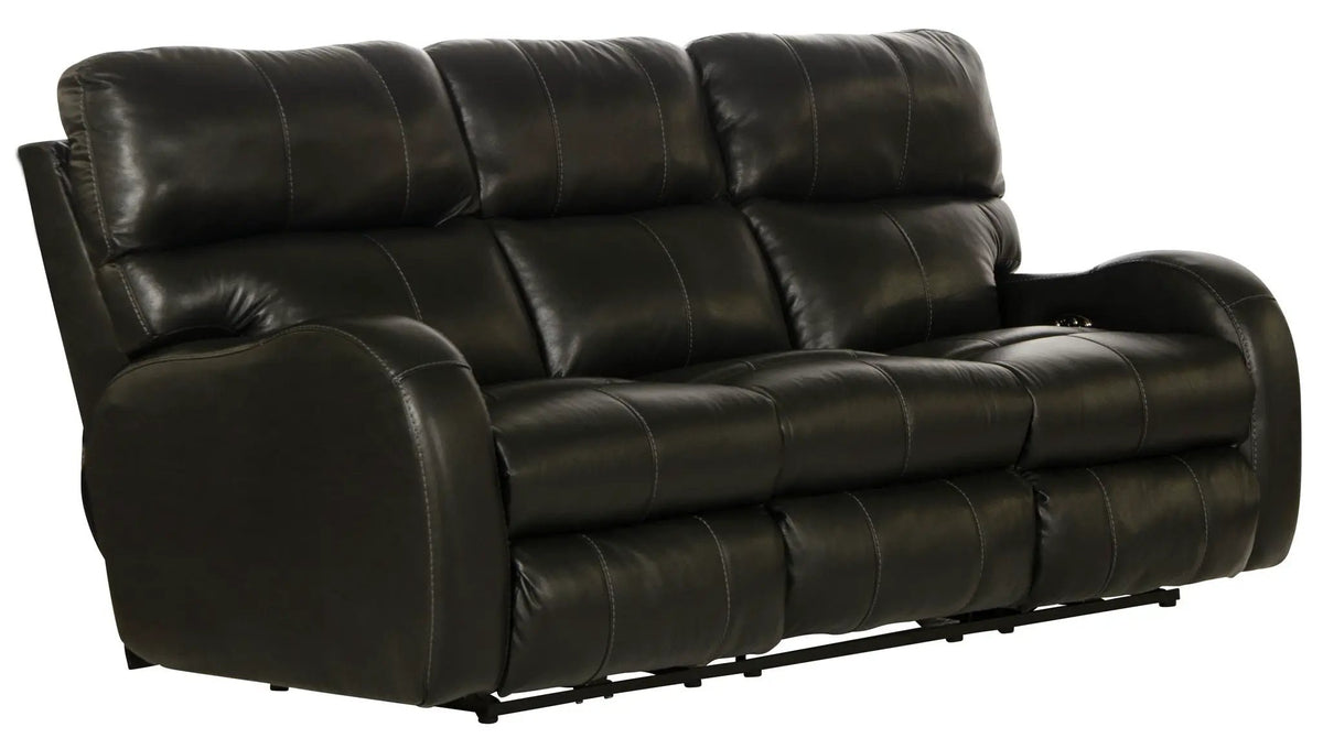 Power Reclining Sofa | Genuine Italian Leather | Lay Flat | Black Gunmetal