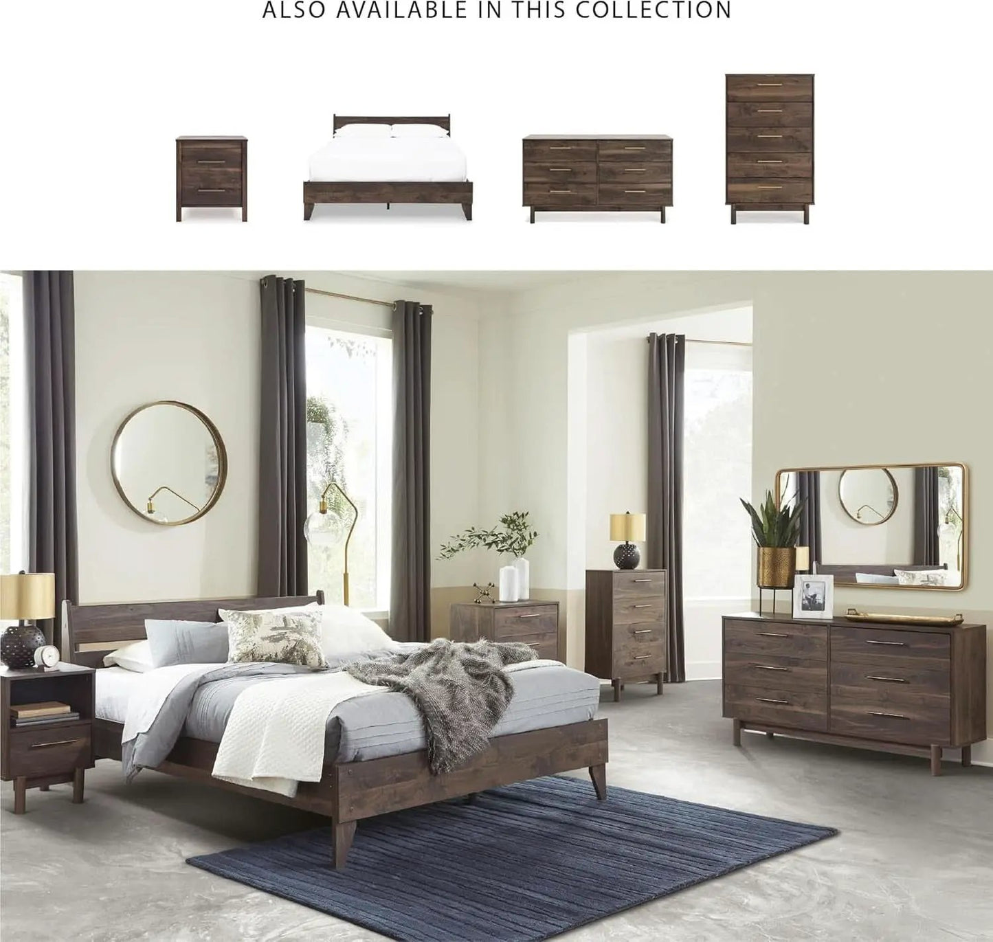 Queen Panel Platform Bed Dark Brown Walnut Storage from PriceLows™