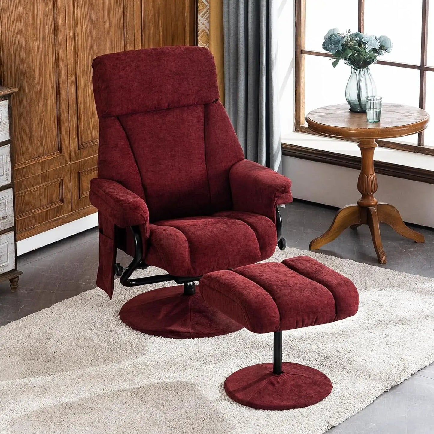 Burgundy Swivel Recliner With Ottoman Massage For RV from PriceLows™