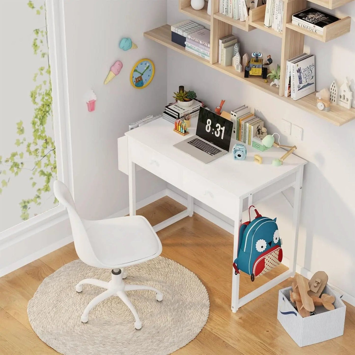 White Desk With Drawers 32 Inch Space Saving Home Office Desk from PriceLows™