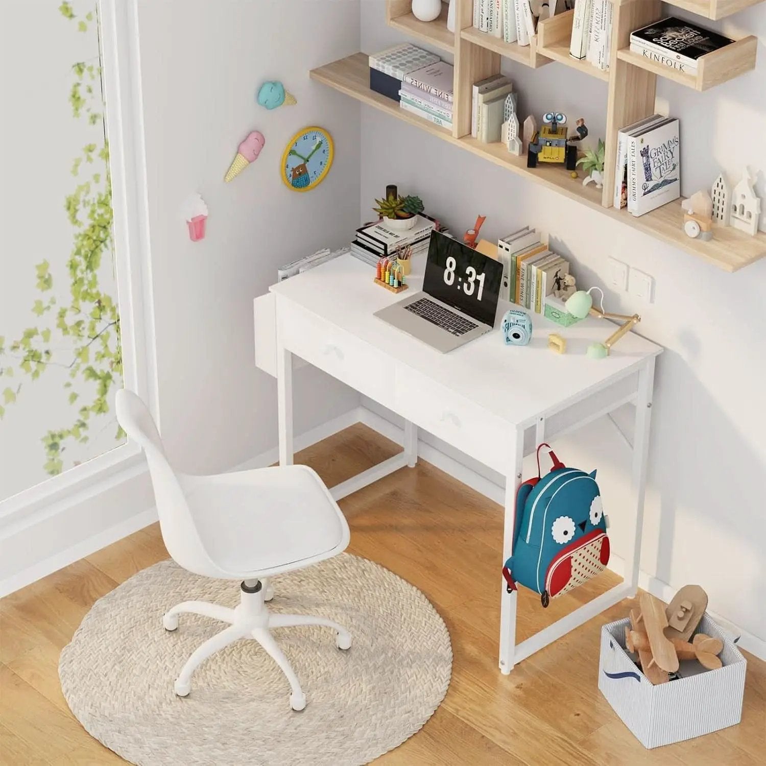 White Desk With Drawers 32 Inch Space Saving Home Office Desk from PriceLows™
