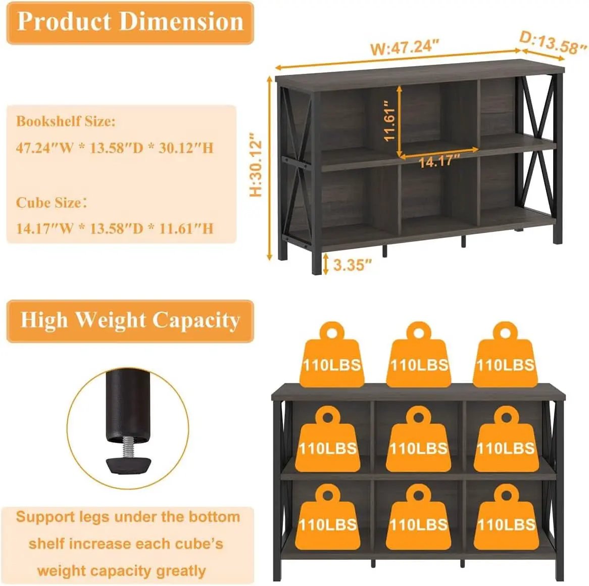 6 Cube Storage Organizer Bookcase Walnut Brown Living Room from PriceLows™