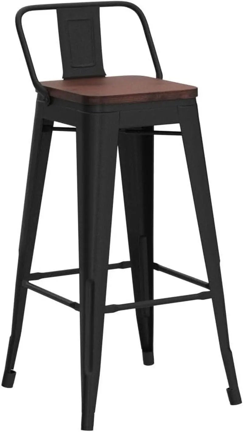 30 Inch Low Back Metal Barstools With Wooden Seat from PriceLows™