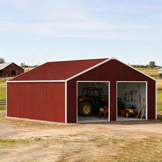 Heavy-Duty Red-Brown Double Garage Steel Barn Storage Shed | Steel | Home Use | Home