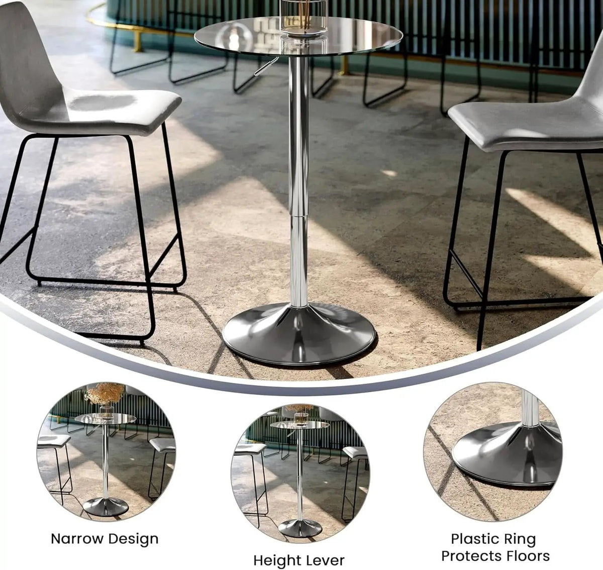 23.5 Inch Circular Glass Adjustable Cocktail Table