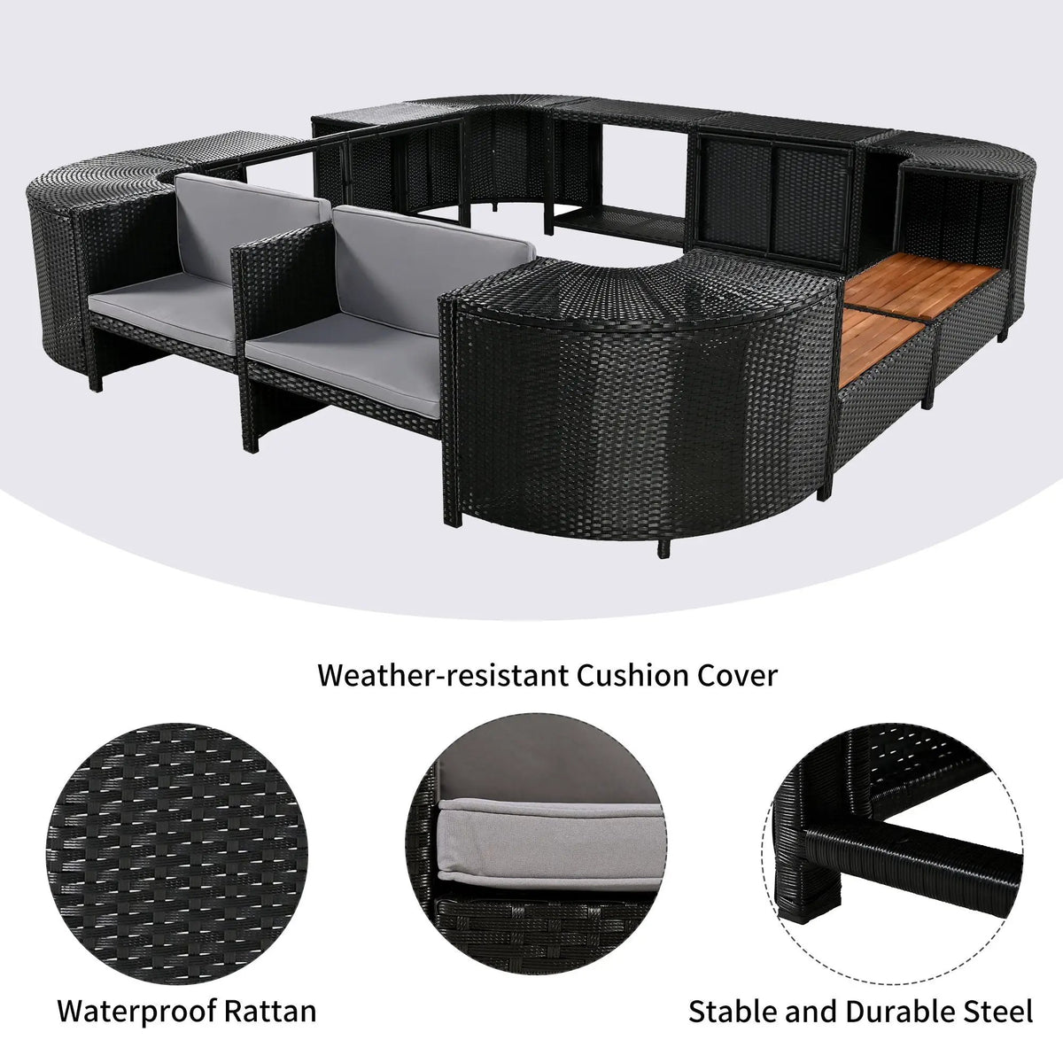 Outdoor Spa Surround Sofa | Rattan And Steel | Waterproof Cushions | 4 Piece