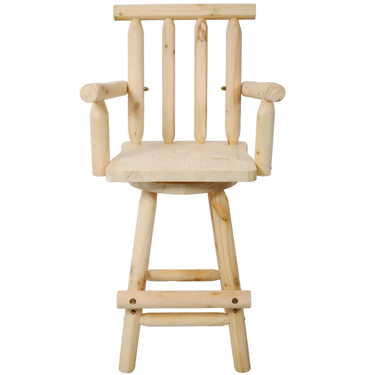 Rustic Bar Stool | 360 Degree Swivel | Fir Wood | Wide Armrest