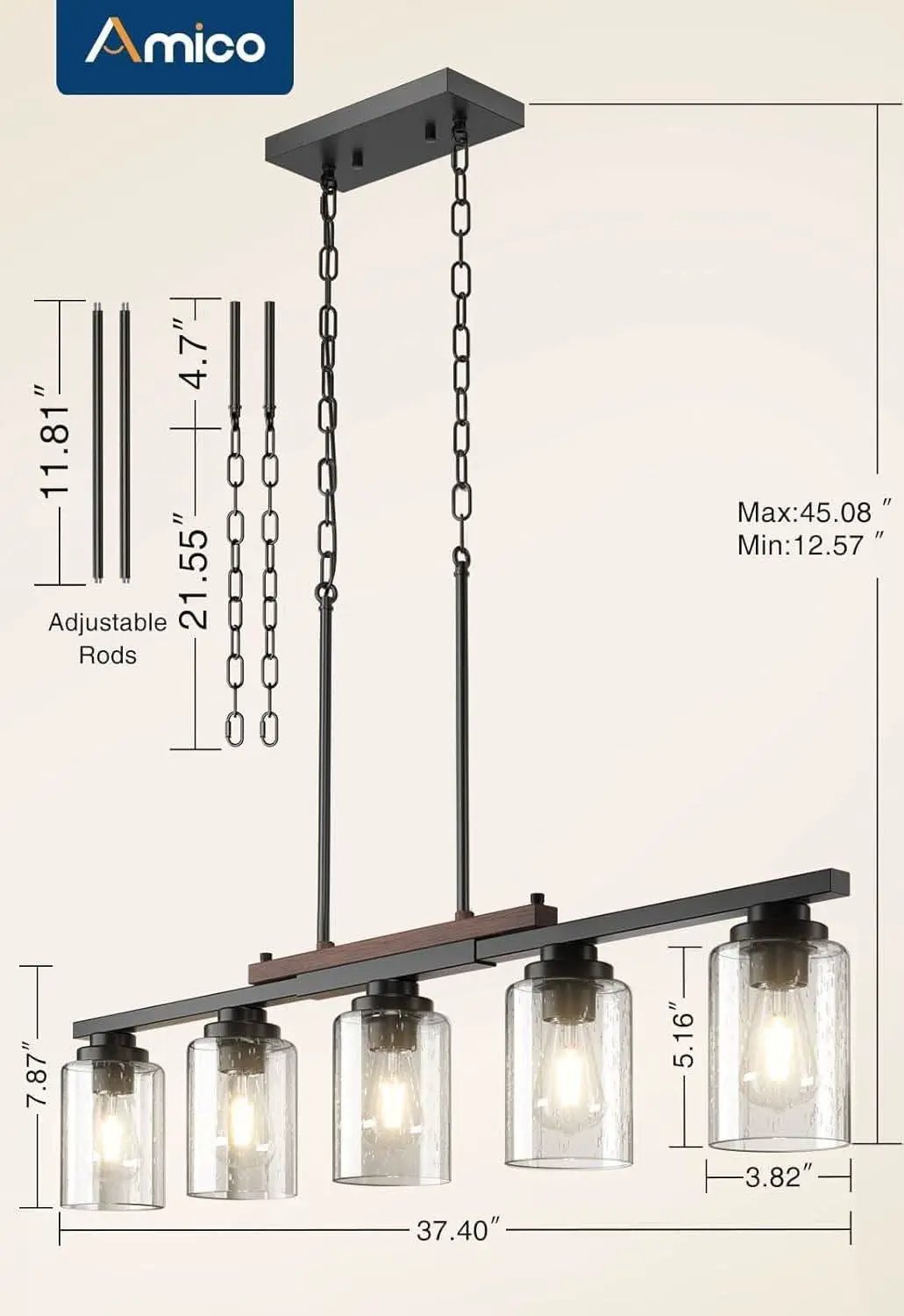 Five Lights Farmhouse Dining Room Chandelier Black Metal from PriceLows™
