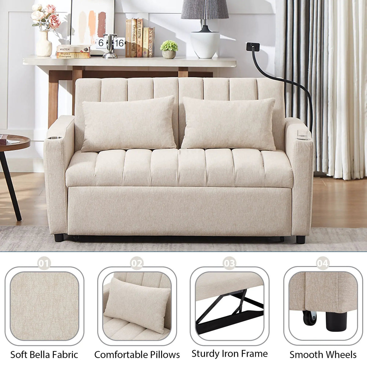 Convertible Sofa Bed | Adjustable Backrest | USB Charging Ports