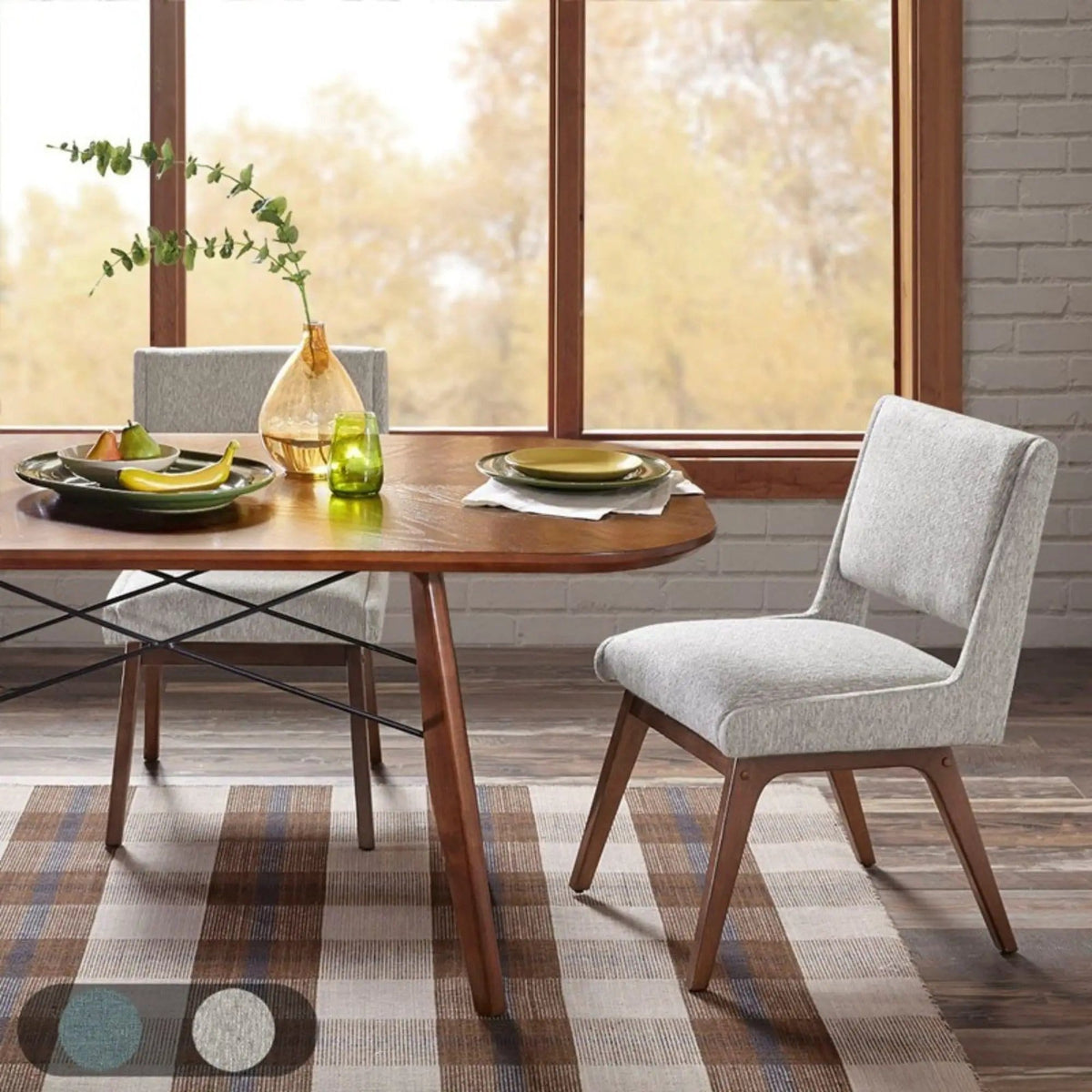 Boomerang Dining Side Chair With Upholstered Cushions (Set of 2) | Chair Set | Wood | Light Gray