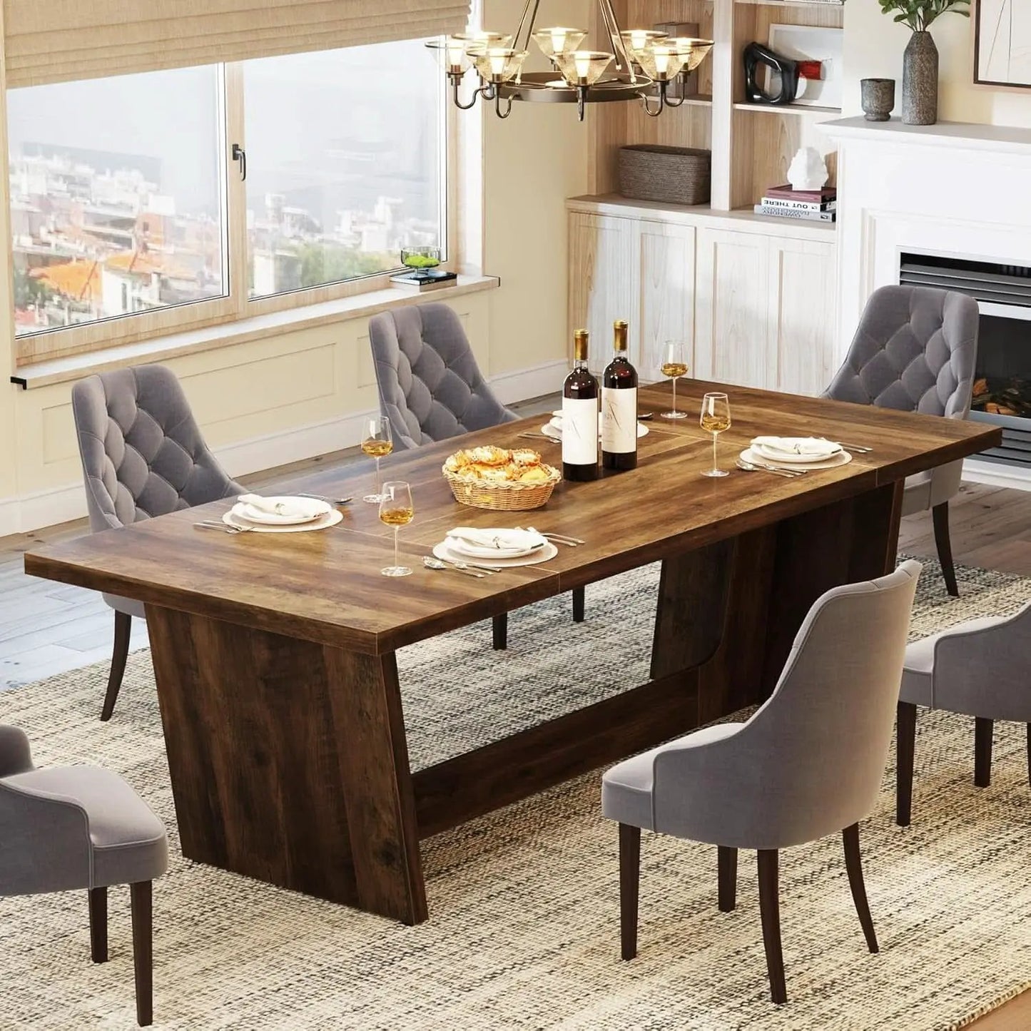 70 Inch Brown Solid Wood Rectangular Dining Table Seats Six from PriceLows™