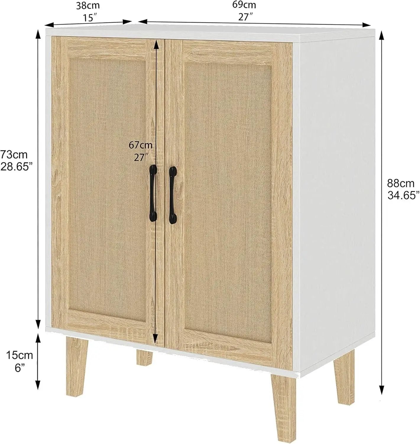 White Buffet Cabinet Sideboard With Rattan Doors Storage from PriceLows™