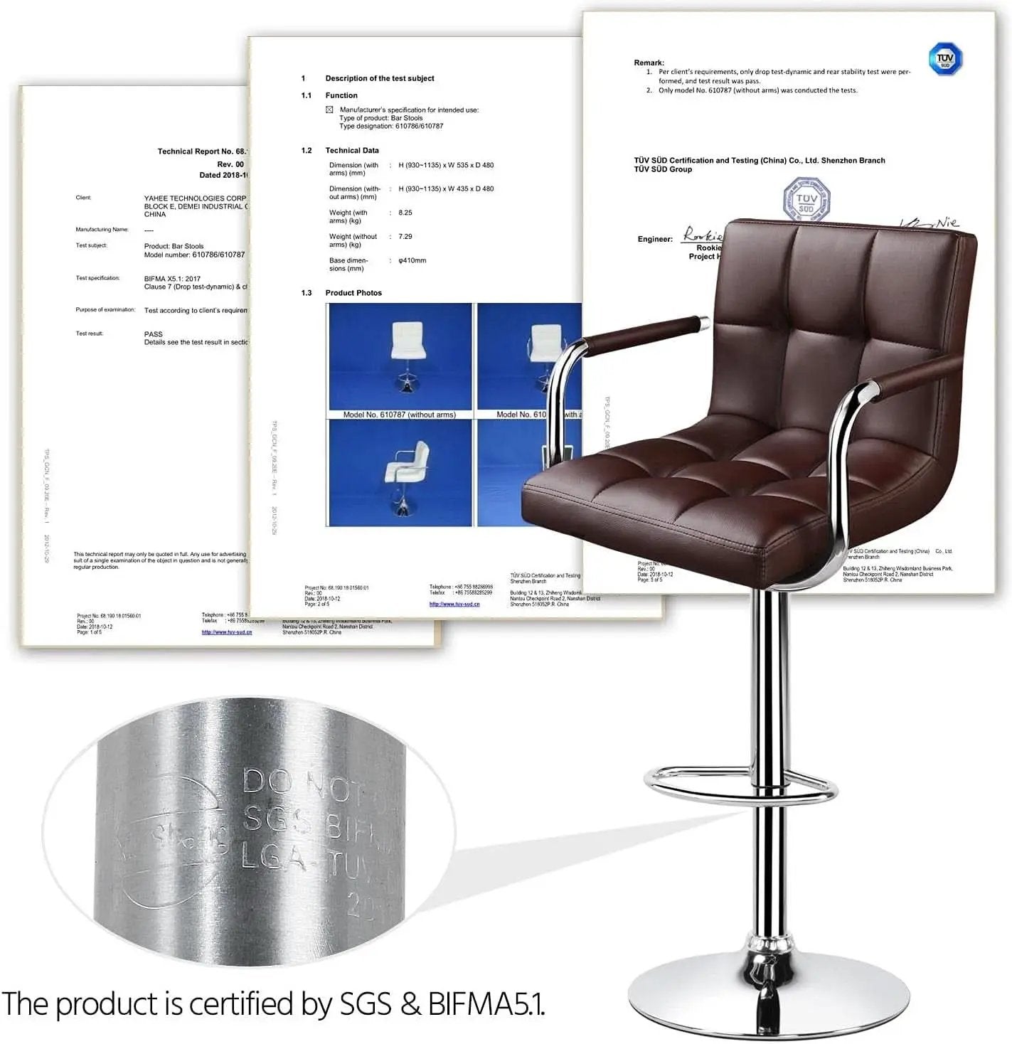 Adjustable Bar Stools Set Of 2 360 Swivel Brown PU Leather from PriceLows™