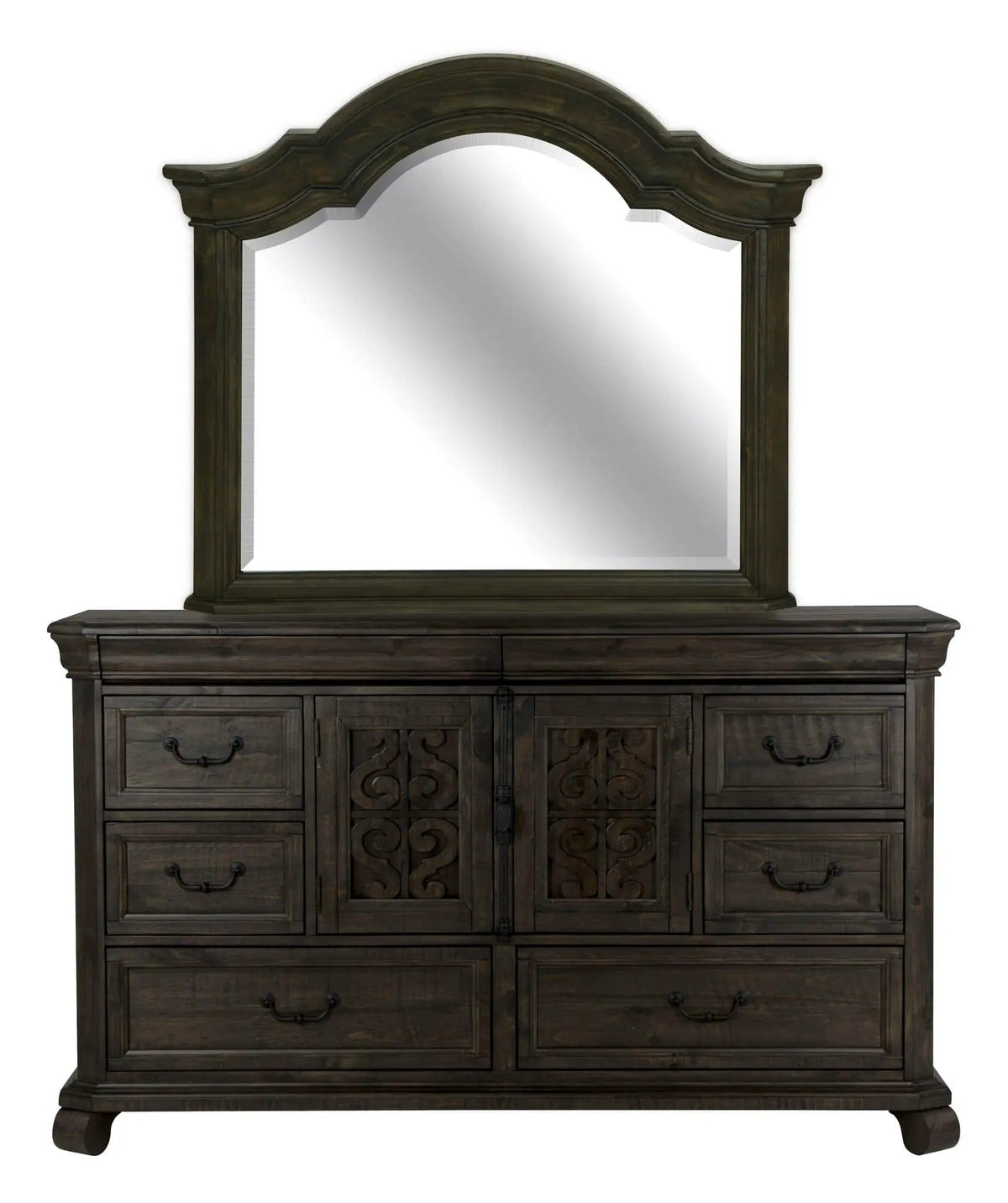 Bellamy Drawer Dresser With Shaped Mirror | Dresser & Mirror | Glass & Veneer | Peppercorn