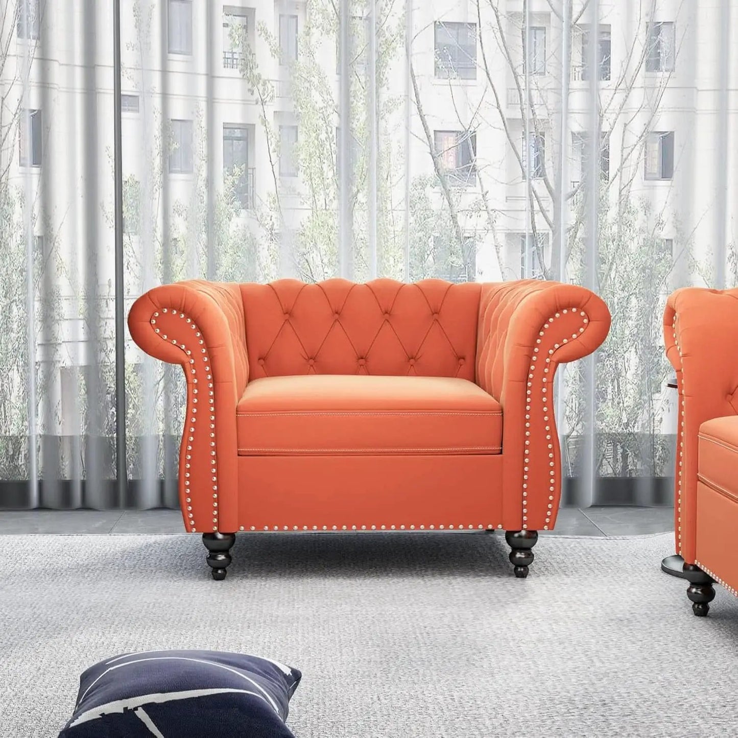 Three Piece Orange Sectional Sofa Set Tufted Living Room from PriceLows™