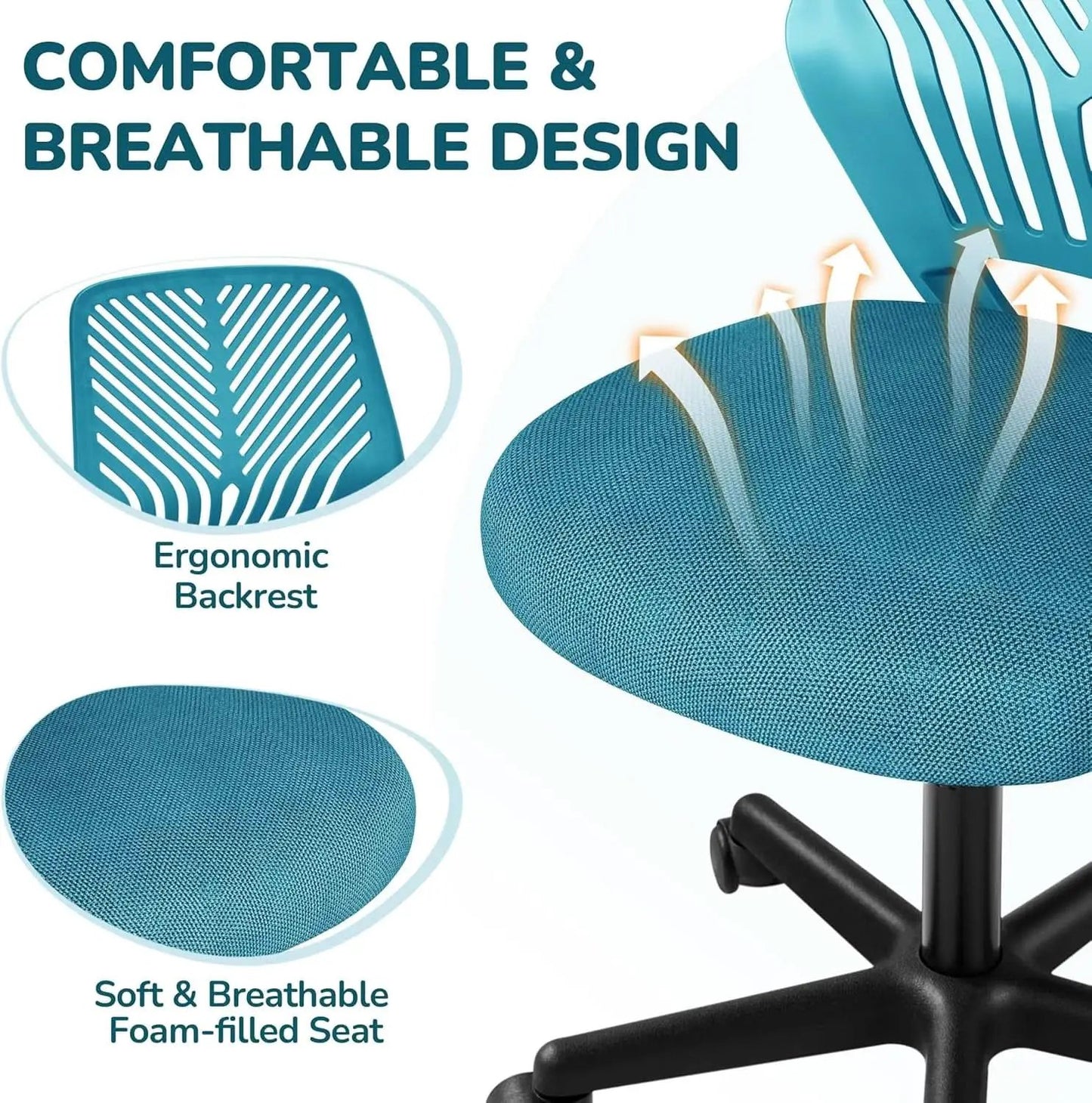 Turquoise Low Back Desk Chair With Lumbar Support And Adjustable Height from PriceLows™