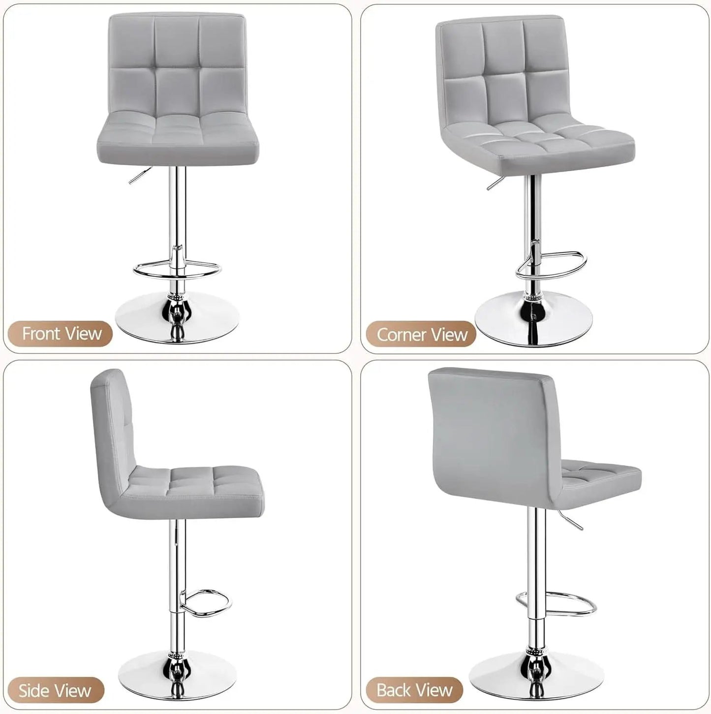 Bar Stools 2 Pack Adjustable Gray PU Leather Counter Height from PriceLows™