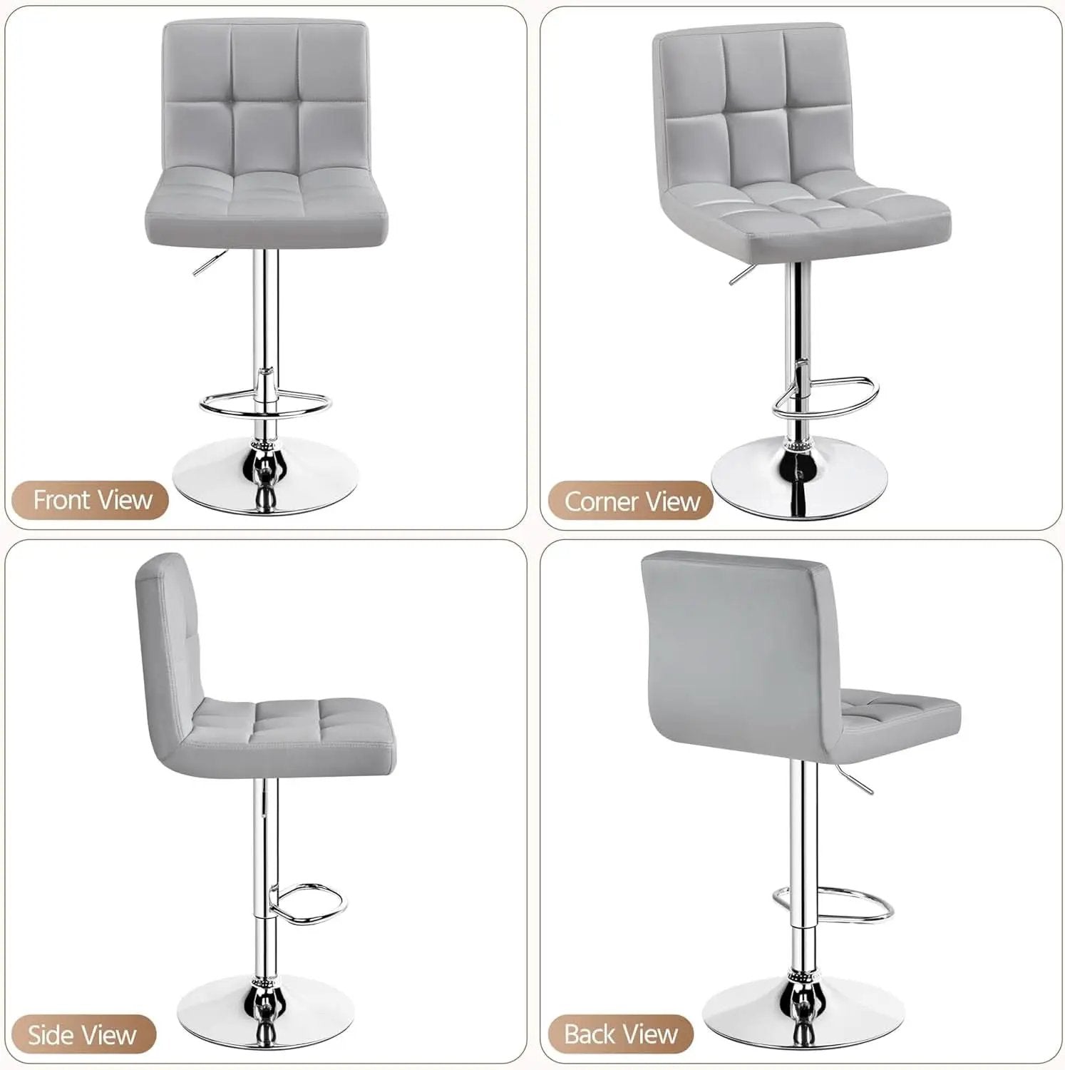 Bar Stools 2 Pack Adjustable Gray PU Leather Counter Height from PriceLows™