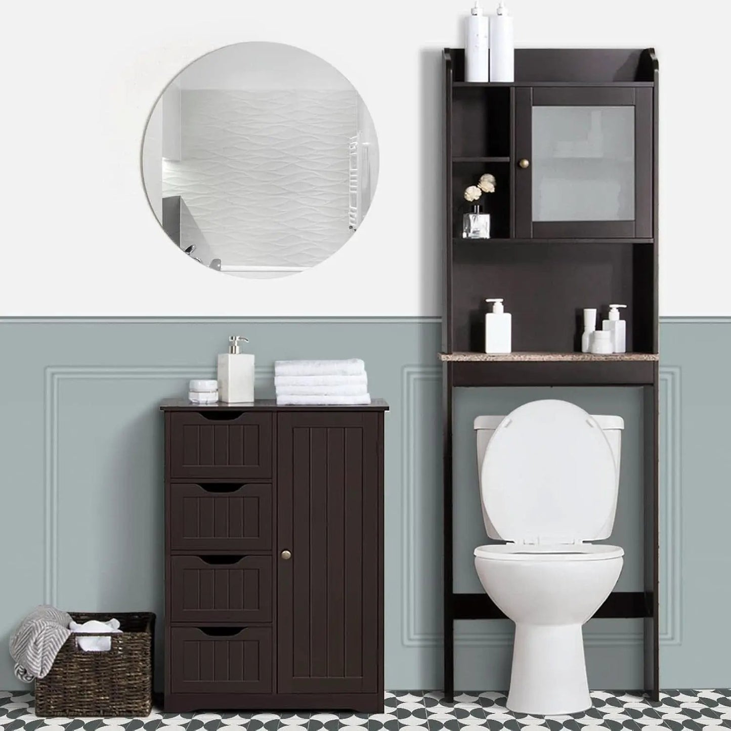 Brown Wooden Bathroom Floor Cabinet With 4 Drawers from PriceLows™