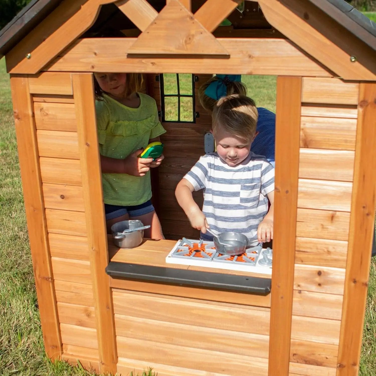 Cedarwood Kids Outdoor Playhouse With Integrated Kitchen from PriceLows™