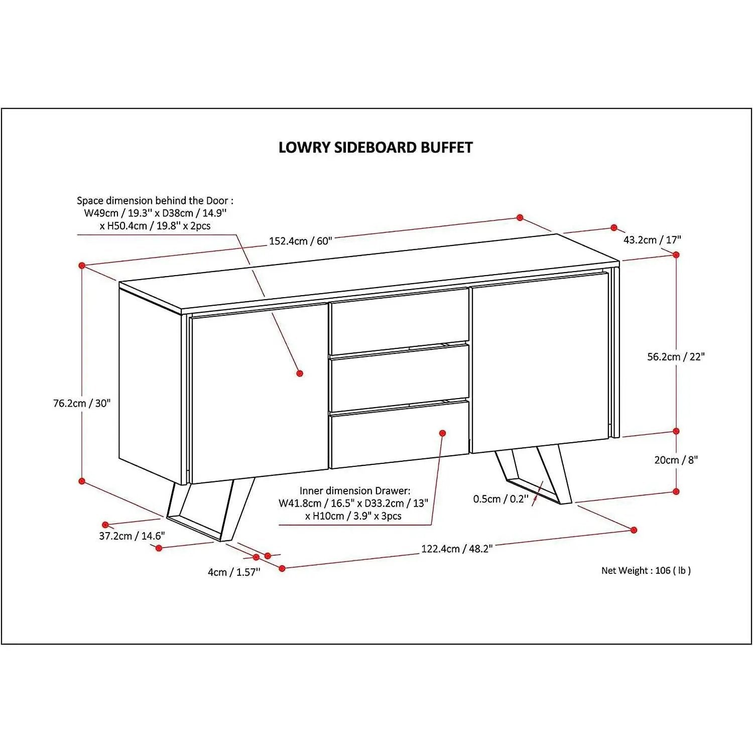 Solid Acacia 60 Inch Modern Sideboard Buffet With Wine Rack from PriceLows™