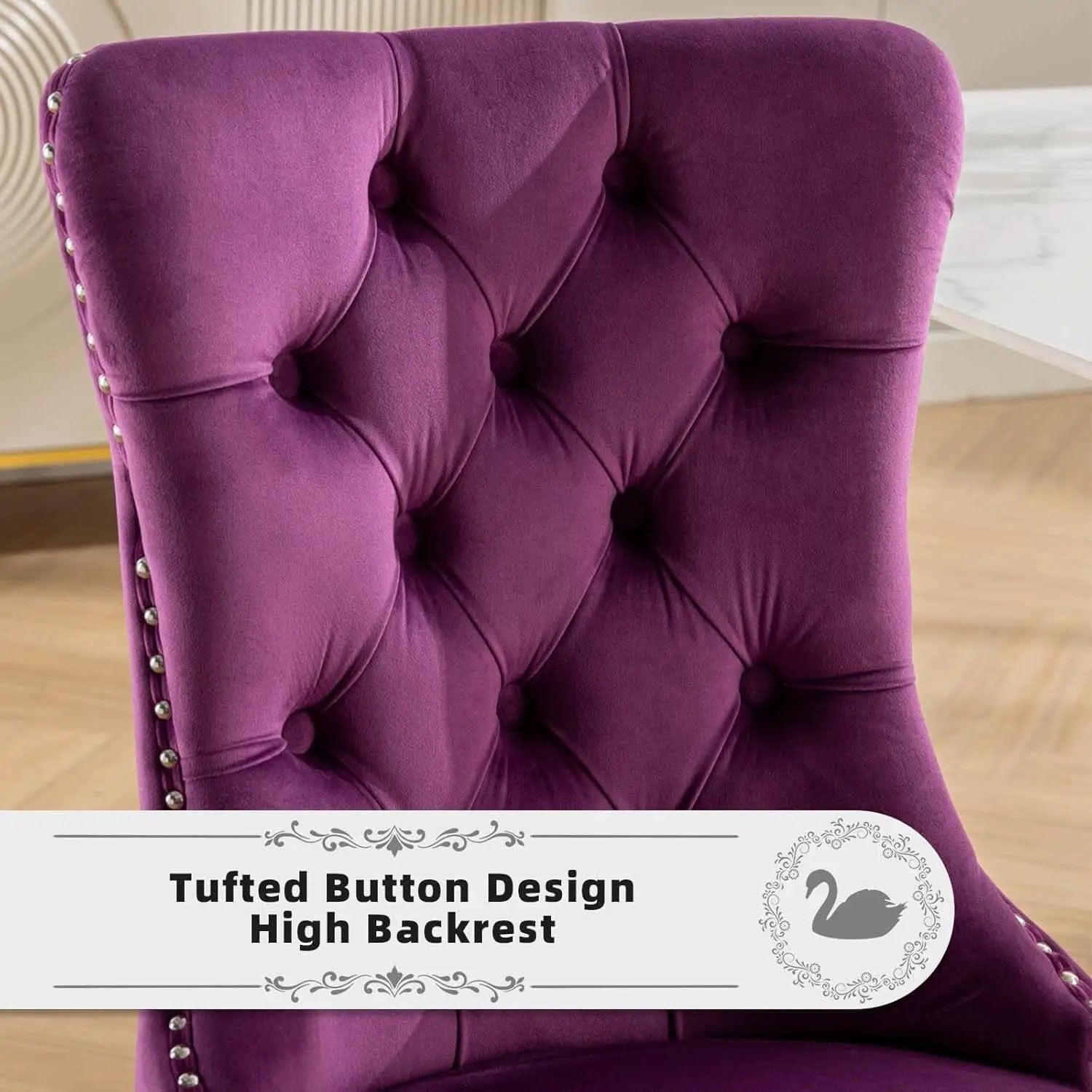 Velvet Dining Chairs Set Of 4 With Nailhead Trim And Silver Plated Legs from PriceLows™