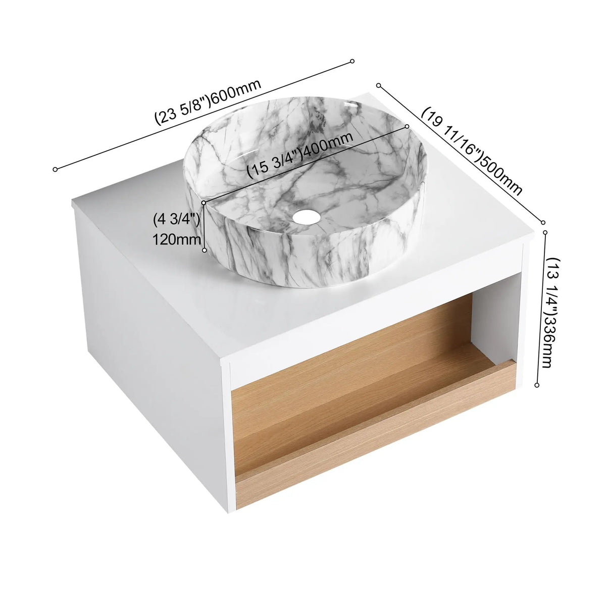 Floating Bathroom Vanity | Wall Mounted | Ceramic Vessel Sink | White