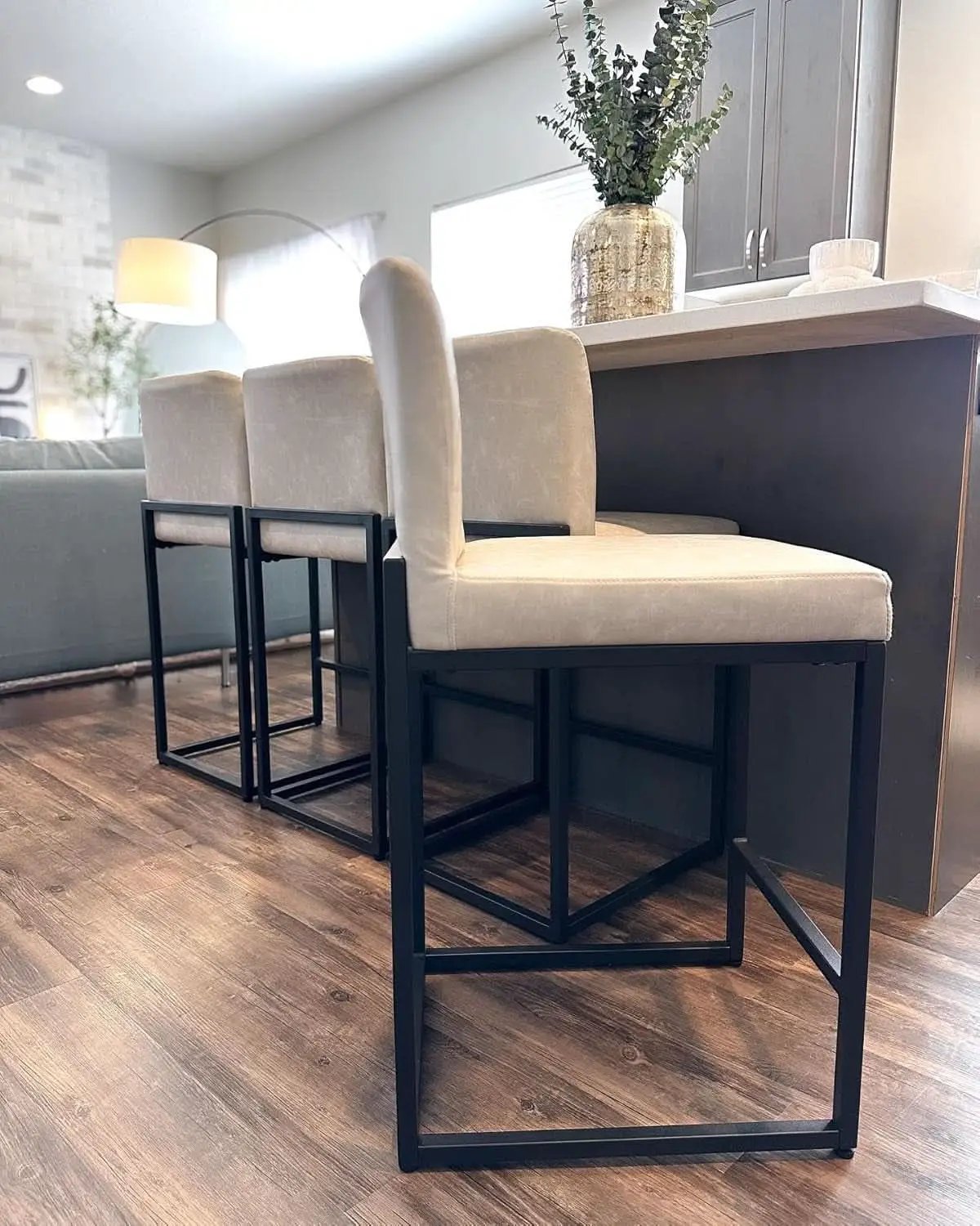 Set Of 4 Counter Height Bar Stools PU Leather With Back from PriceLows™