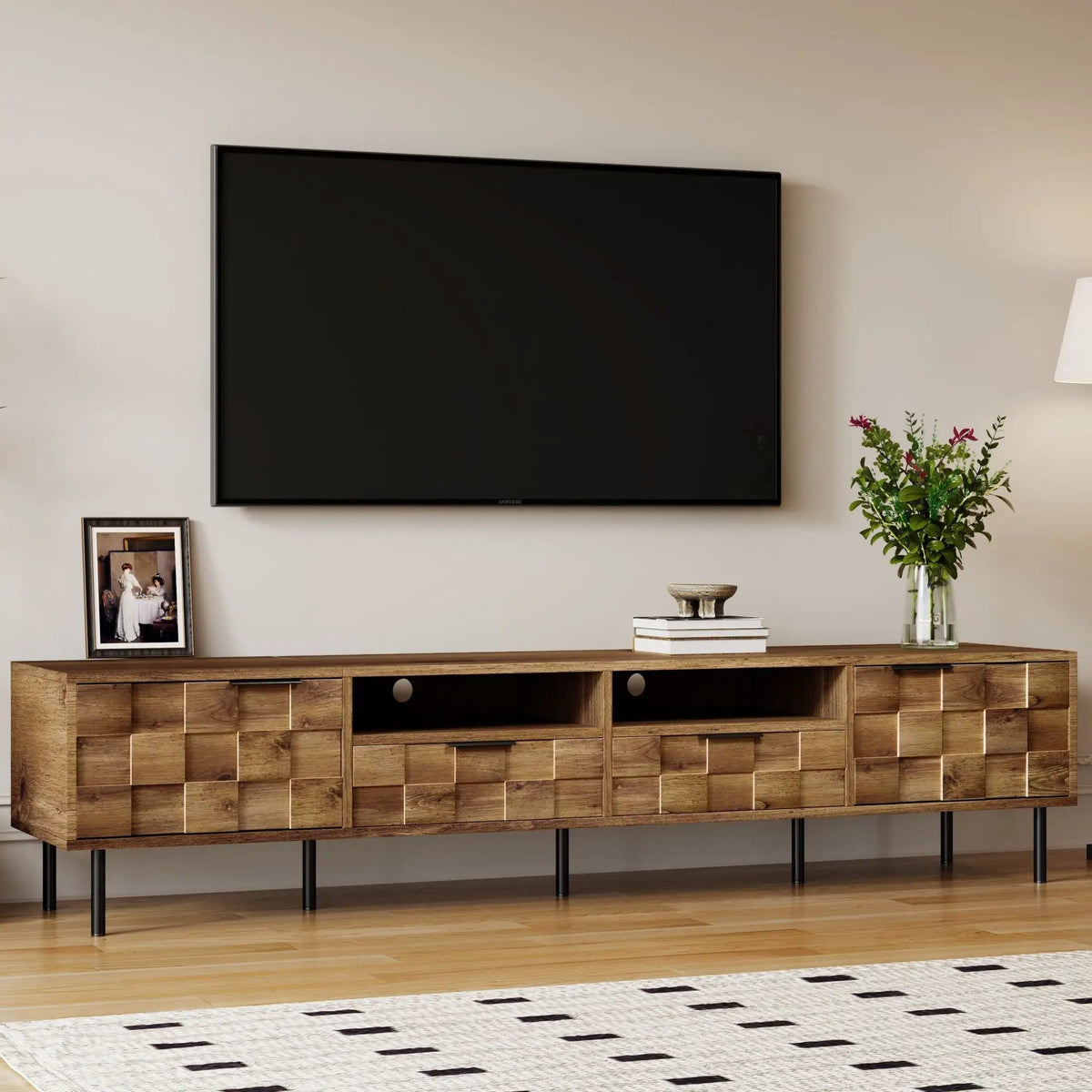 TV Stand | Media Console | 78.7 Inch with 2 Drawers 4 Cabinets | Mid Century