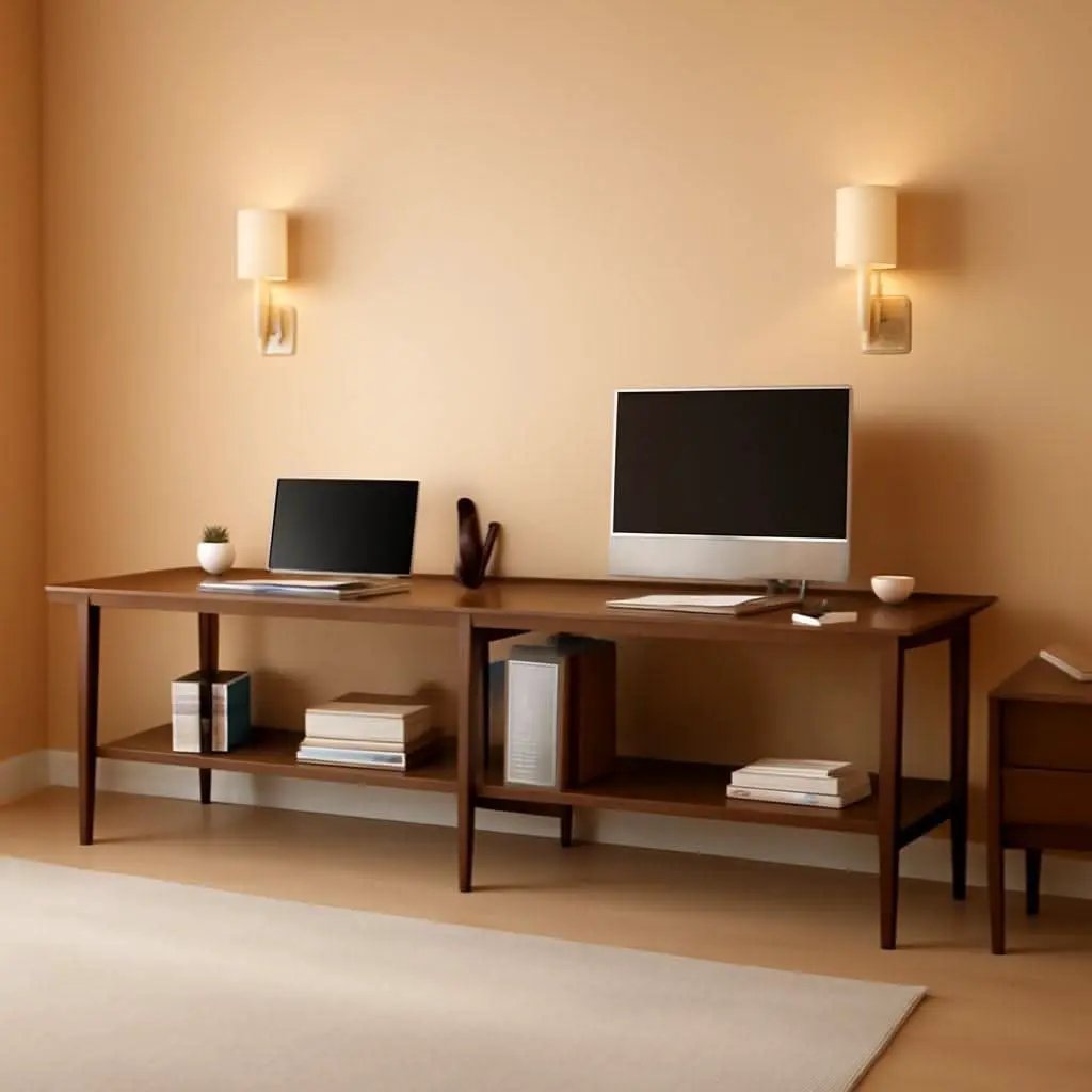 Walnut 110 Inches Twin Person Computer Workstation from PriceLows™