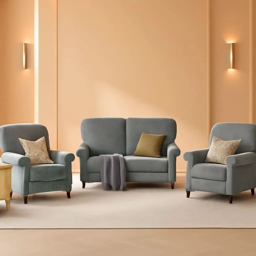 3 Piece Living Room Furniture Set Grey Linen Fabric Loveseat And Two Accent Chairs from PriceLows™